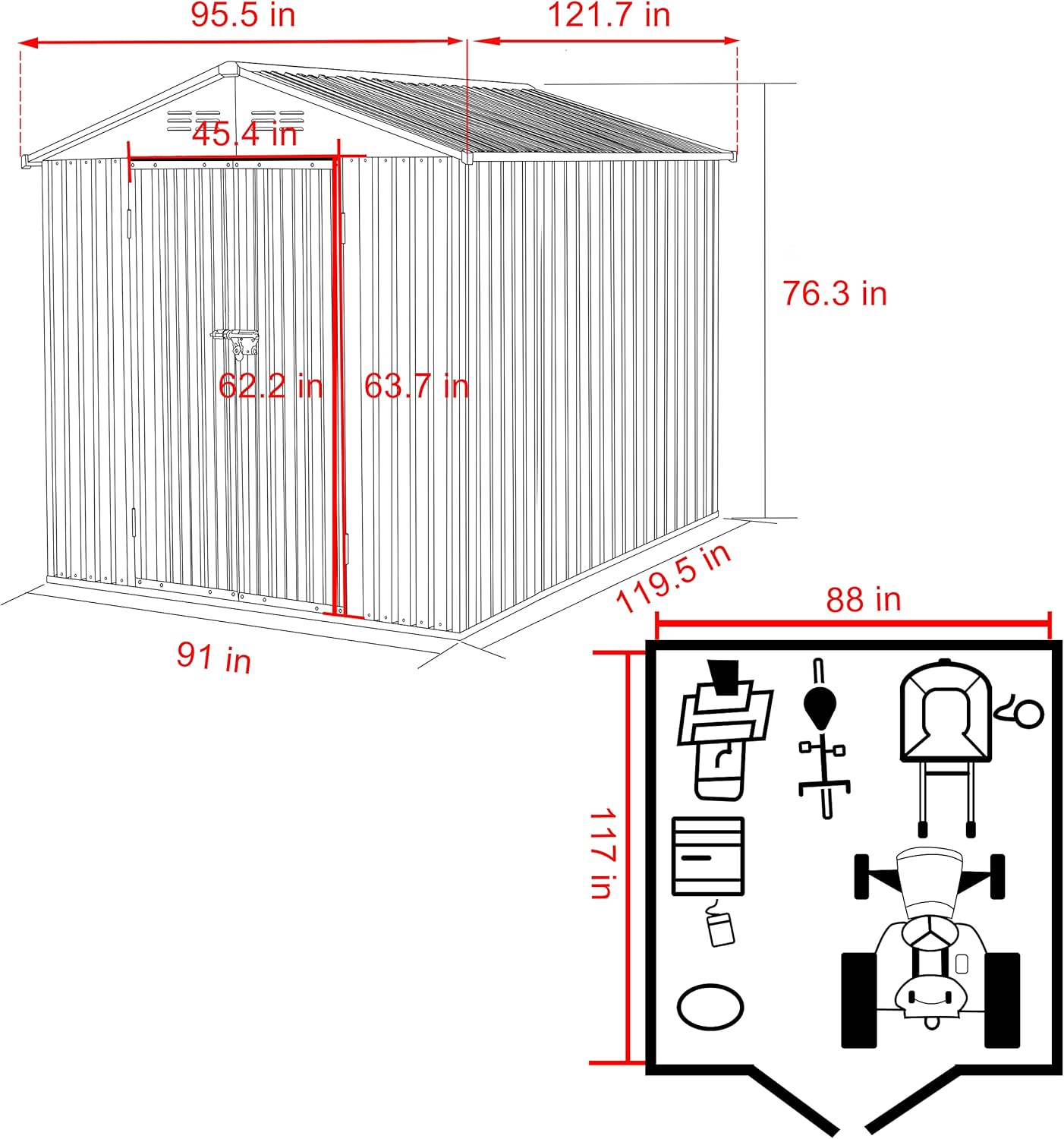 VEIKOU Cobertizo de almacenamiento de 8 x 10 pies con acero galvanizado grueso, cobertizo de almacenamiento al aire libre con puerta con cerradura y