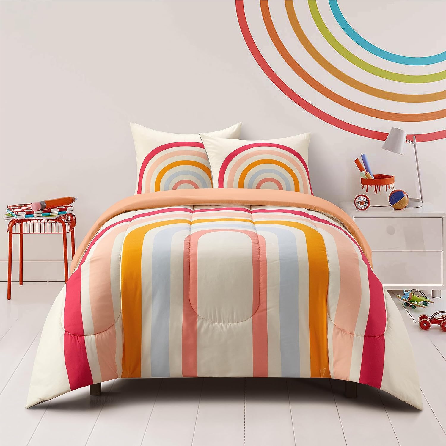 Heritage Kids Easy Wash – Juego de edredón de microfibra ultra suave y acogedor con edredón y funda, diseño moderno de arco iris, tamaño individual