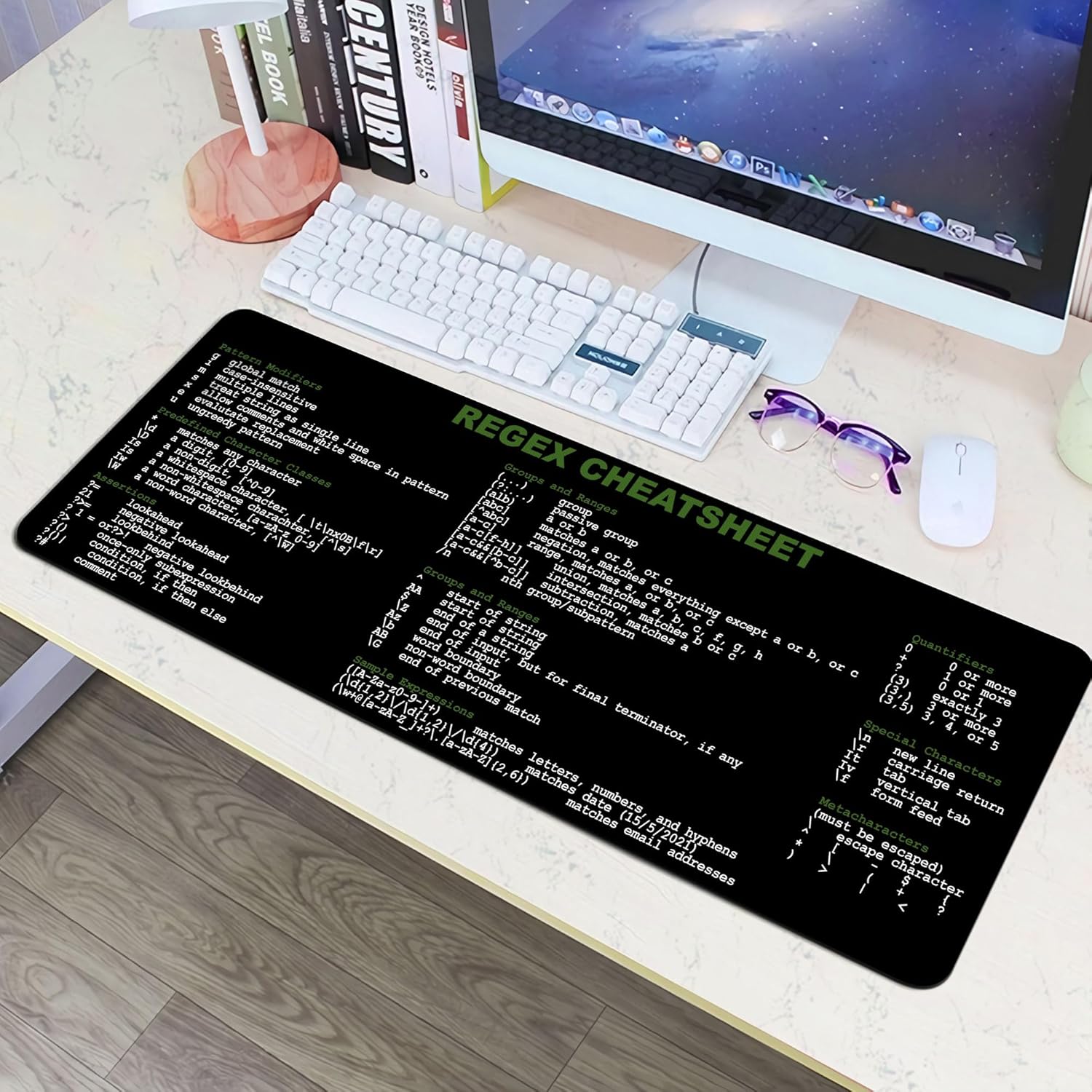 Desarrollador, Programador, Administrador de TI Referencia Rápida Extra Grande Mouse Pad Regex Cheat Sheet Alfombrilla de escritorio para Sys Admin,