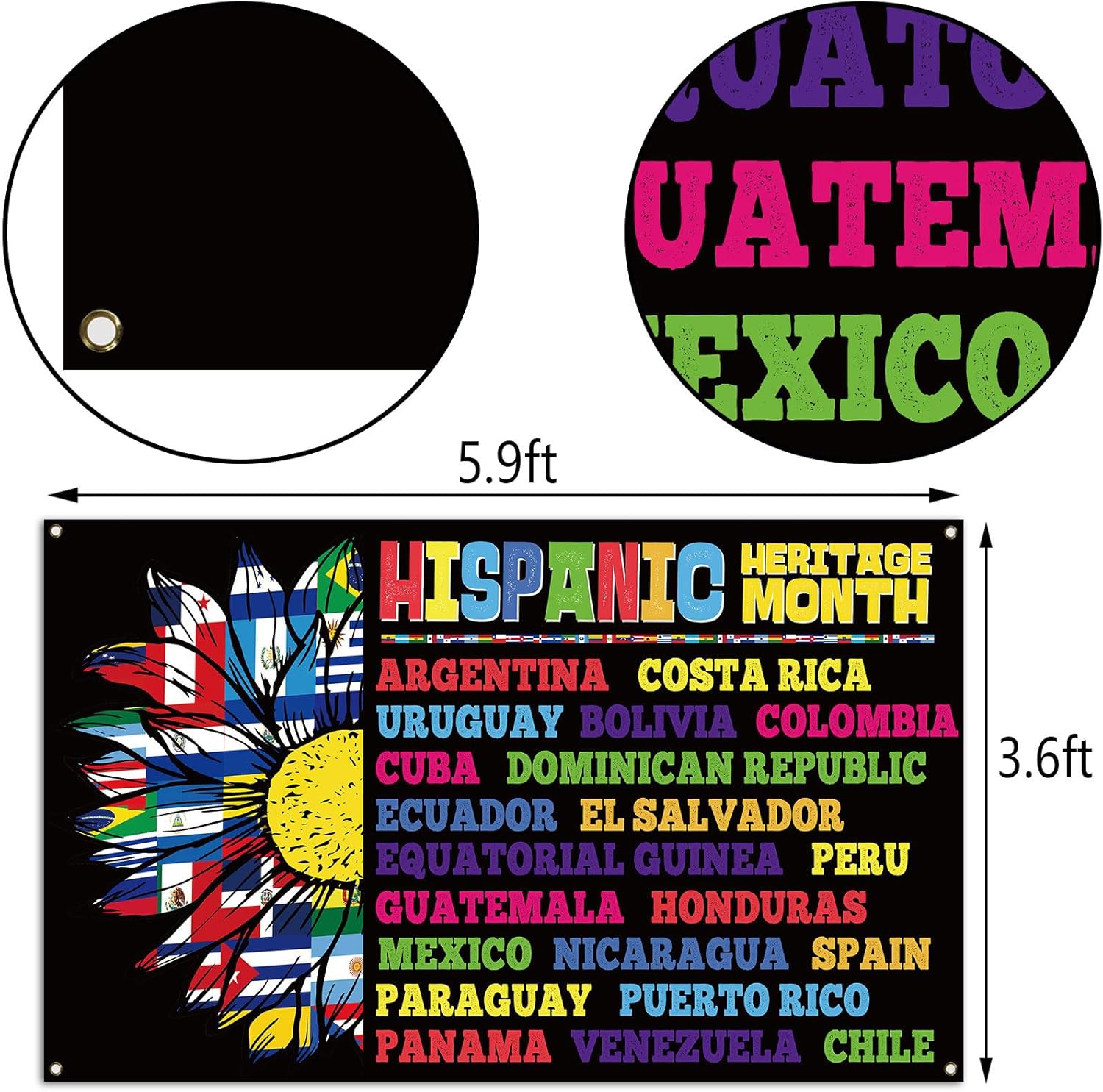 Nepnuser Telón de fondo para cabina de fotos del mes de la herencia hispana, banderas de países de habla hispana, decoración de aula escolar para