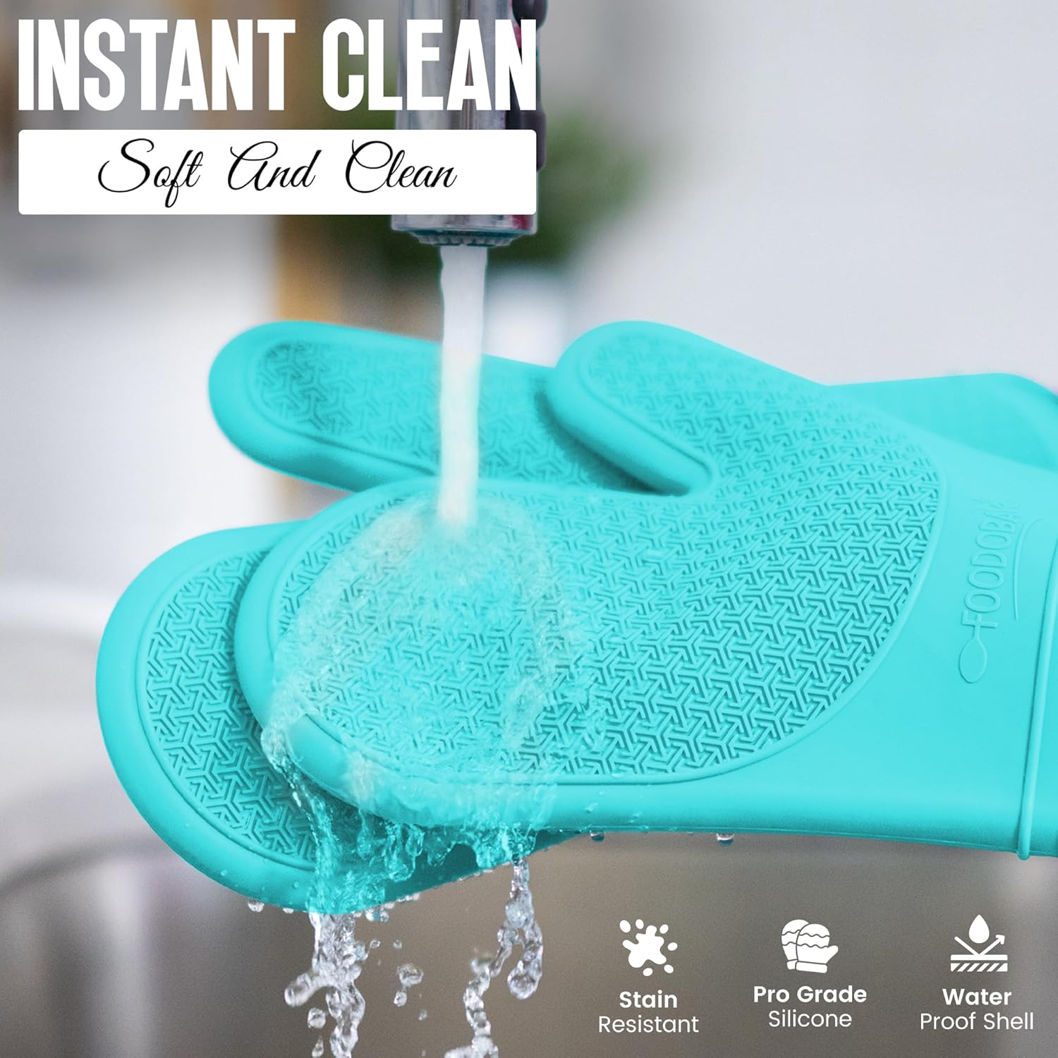 Guantes de horno de silicona resistentes al calor, 500F – 14.5 pulgadas, extra largos, diseño de agarre, guantes de horno de silicona con forro