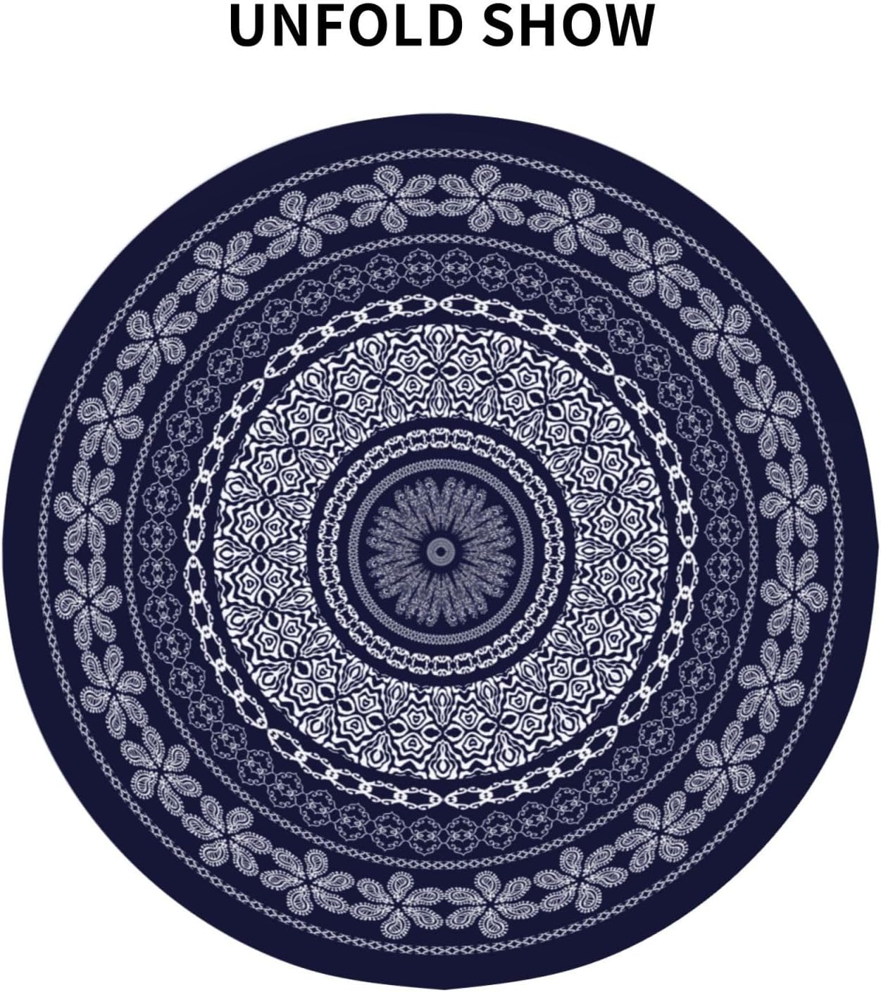 Mantel redondo bohemio con diseño geométrico de flores azules de 60 pulgadas, impermeable, resistente a las manchas, mantel decorativo para pícnic,