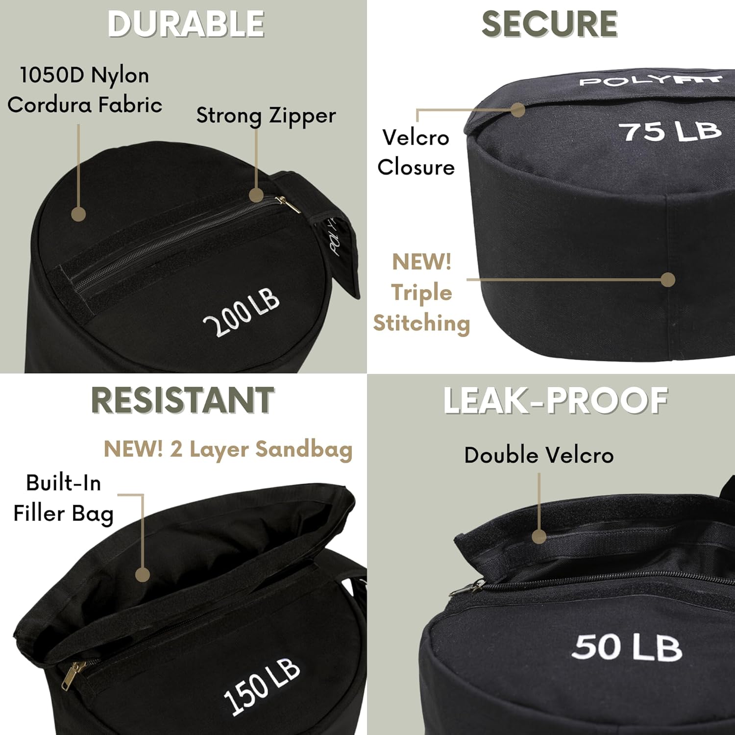 Strongman Sandbag – Bolsa de arena de entrenamiento resistente para entrenamiento de peso y fuerza, arena no incluida, 50, 75, 100, 150, 200 libras