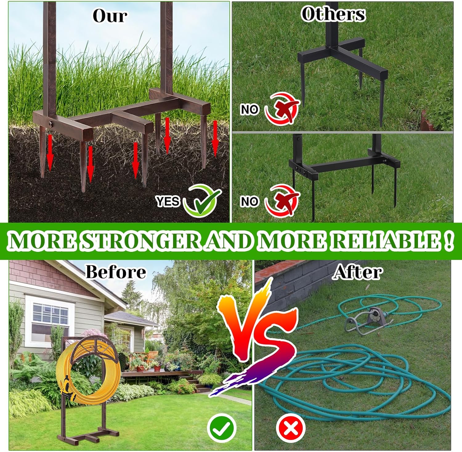 SHUONIVS Soporte para manguera de agua de jardín con 5 picos, colgador de manguera resistente mejorado independiente con capacidad para manguera de