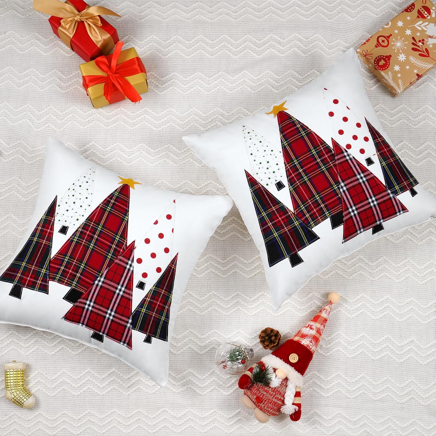 Juego de 2 fundas de almohada navideñas de 18 x 18 pulgadas para invierno, fundas de almohada suaves decorativas para sofá, silla, muebles, banco,