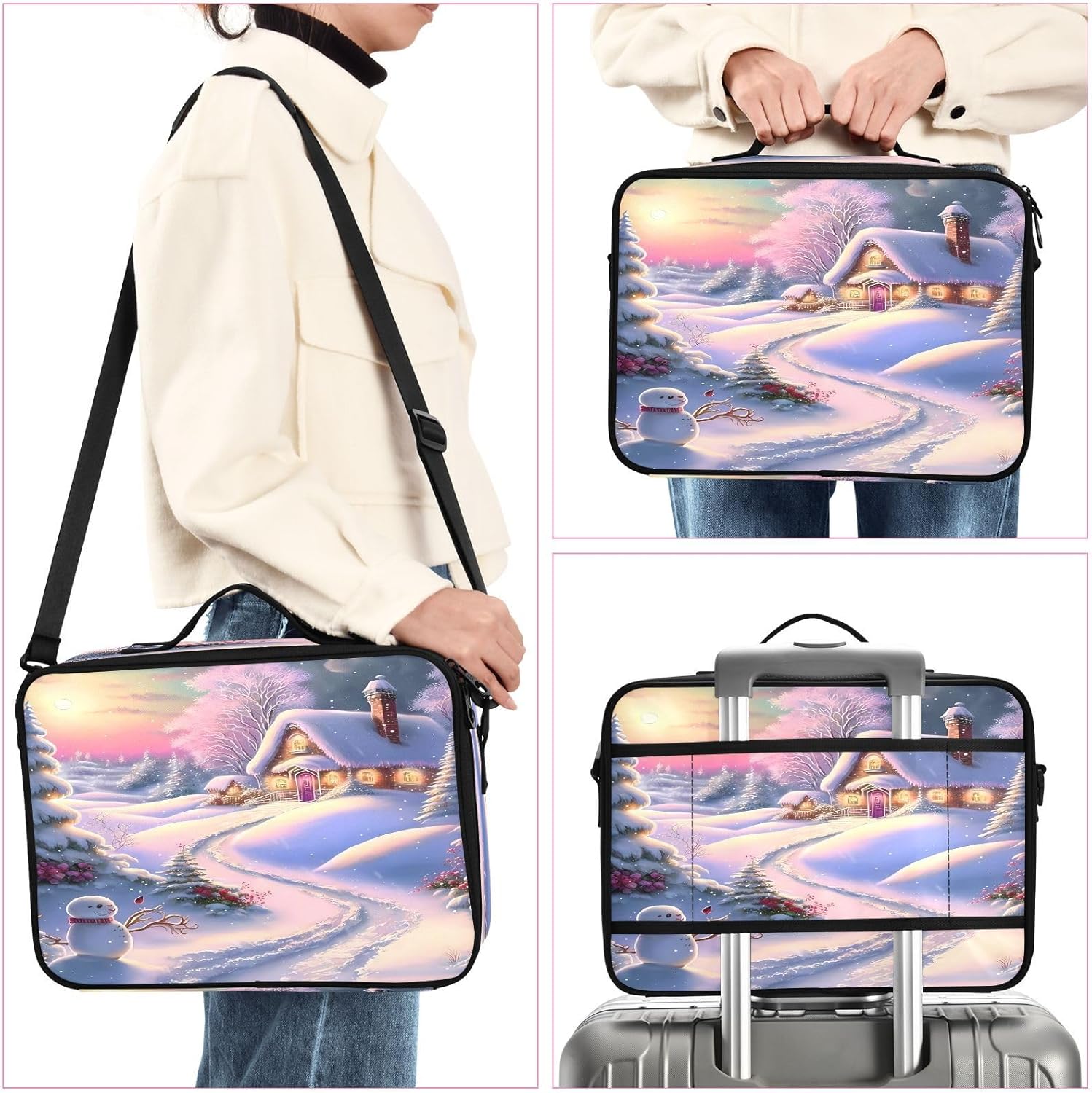 Zathe Snowman and Country House travel cosmetic bag toiletry bag toiletry travel kit make up bag purse travel makeup bags for women bolso de