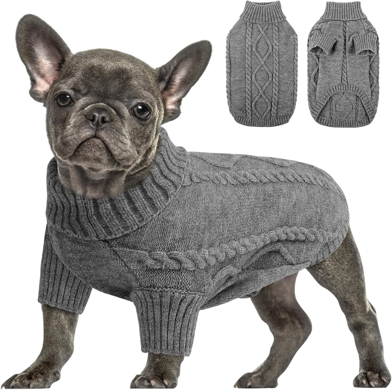 Queenmore Suéter pequeño para perro, ropa de punto trenzado para clima frío, ropa clásica de cuello alto grueso y cálida para chihuahua, bulldog,