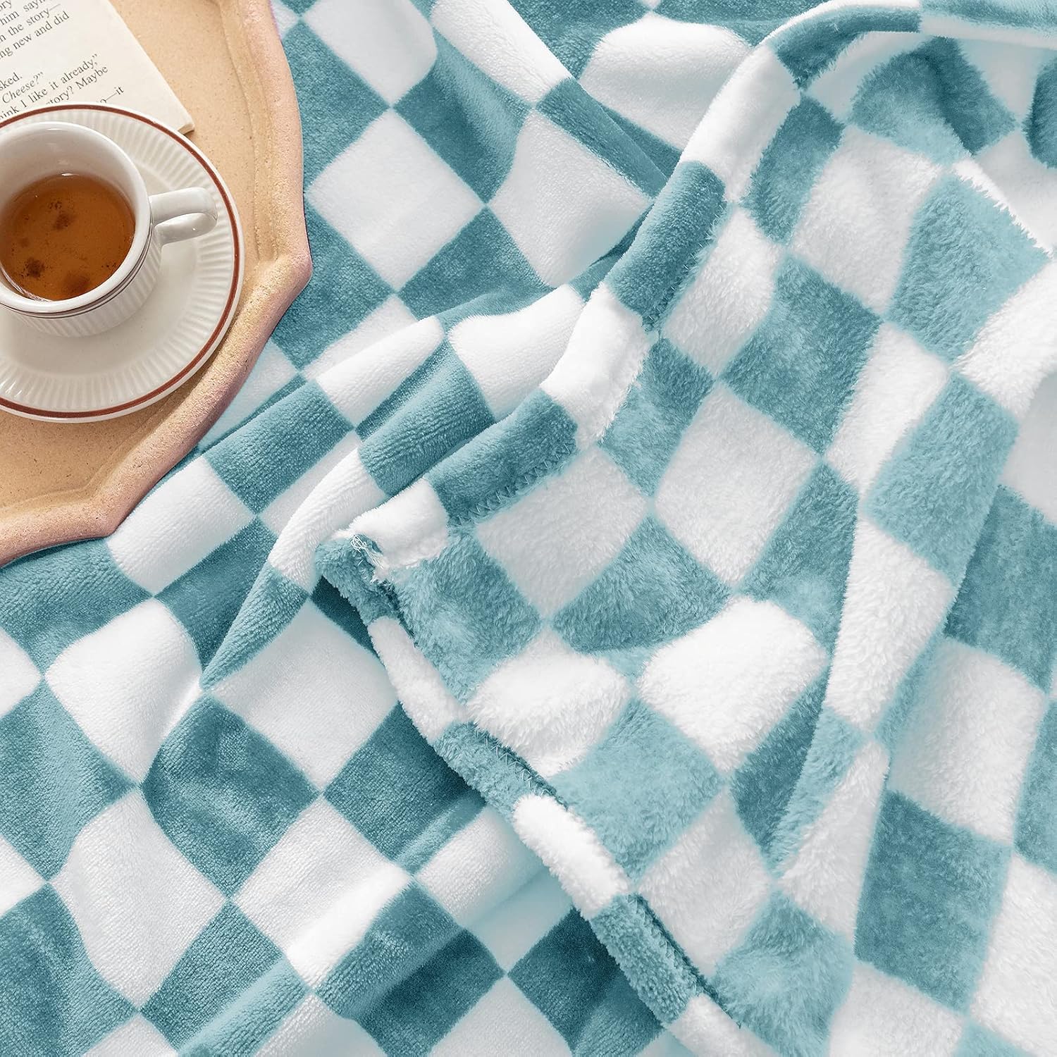 LOMAO Manta de franela con patrón de cuadrícula de ajedrez, suave, lujosa, cálida y acogedora para sofá y cama, para todas las estaciones (azul