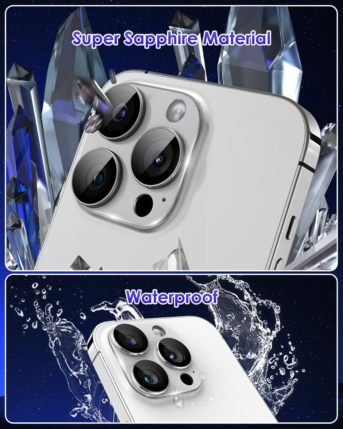 Protector de lente de cámara para iPhone 15 ProiPhone 15 Pro Max metal de cobertura completa Pantalla de vidrio templado 9H, cubierta de cámara