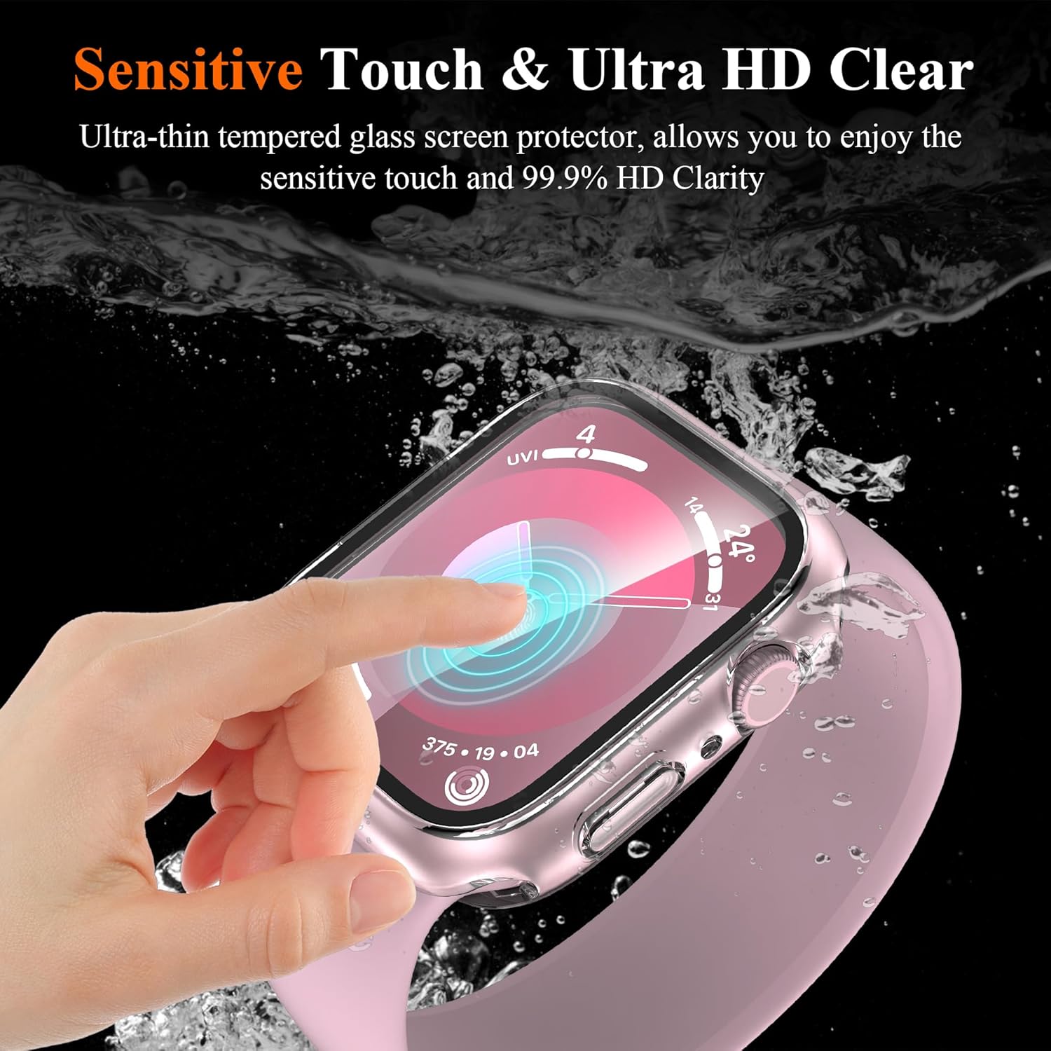 YMHML – Funda impermeable para Apple Watch Series 9 de 1.614 pulgadas, protector de pantalla de vidrio templado 360, cubierta frontal de