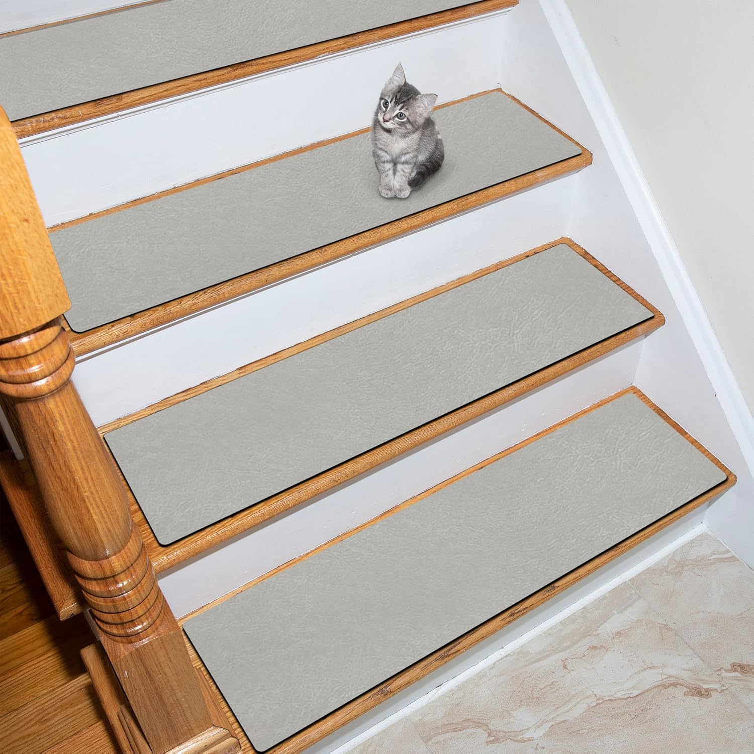 Alfombras antideslizantes para peldaños de escalera, alfombras grises para escaleras de madera, gris (8 x 30 pulgadas, juego de 4)