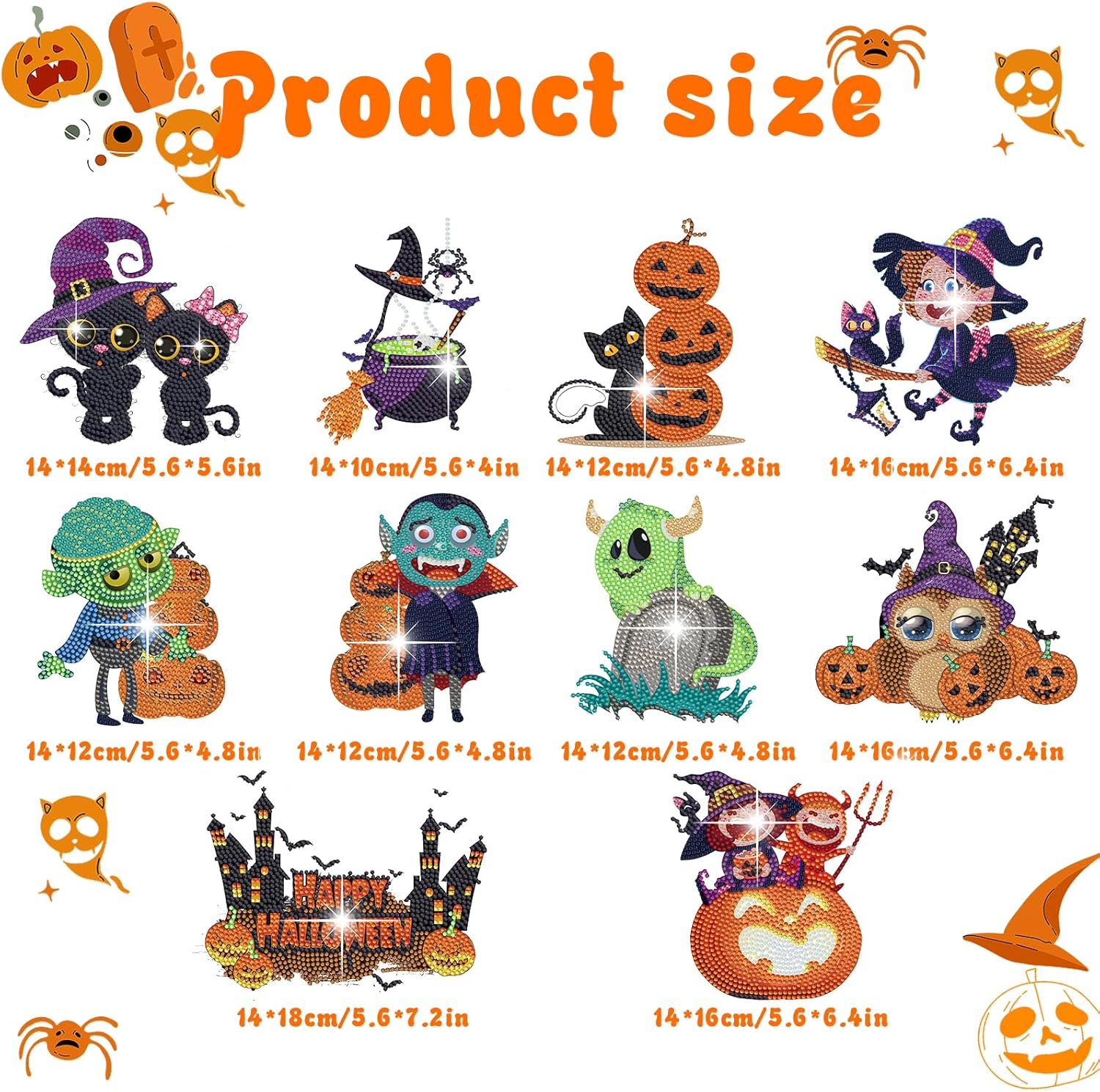 10 calcomanías de diamante para ventana de Halloween, kits de calcomanías de arte para ventana de vidrio, Halloween, manualidades, para adultos,