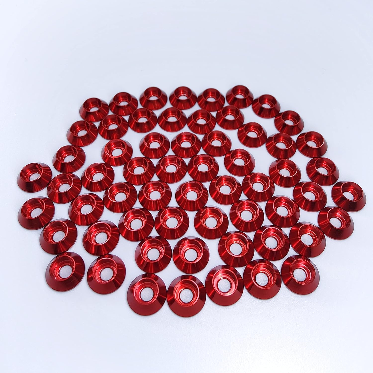 60 piezas Arandelas de avellanado de copa de cono M3, aleación de aluminio anodizado, juntas de arandelas de cabeza, cuña de taza para tornillo