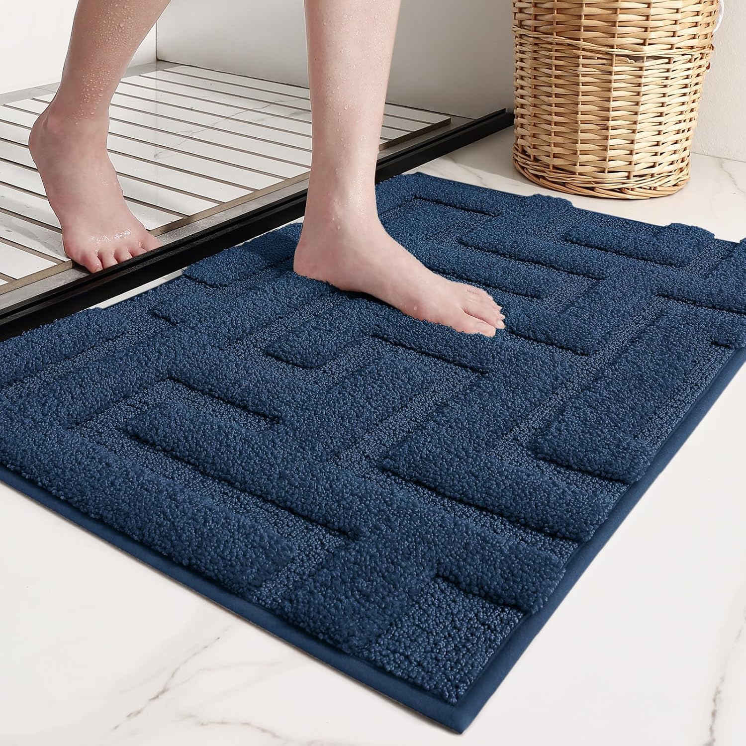 Color G – Alfombras de baño azul marino, refresca tu baño con una alfombra de baño absorbente de microfibra azul oscuro, antideslizante, suave,