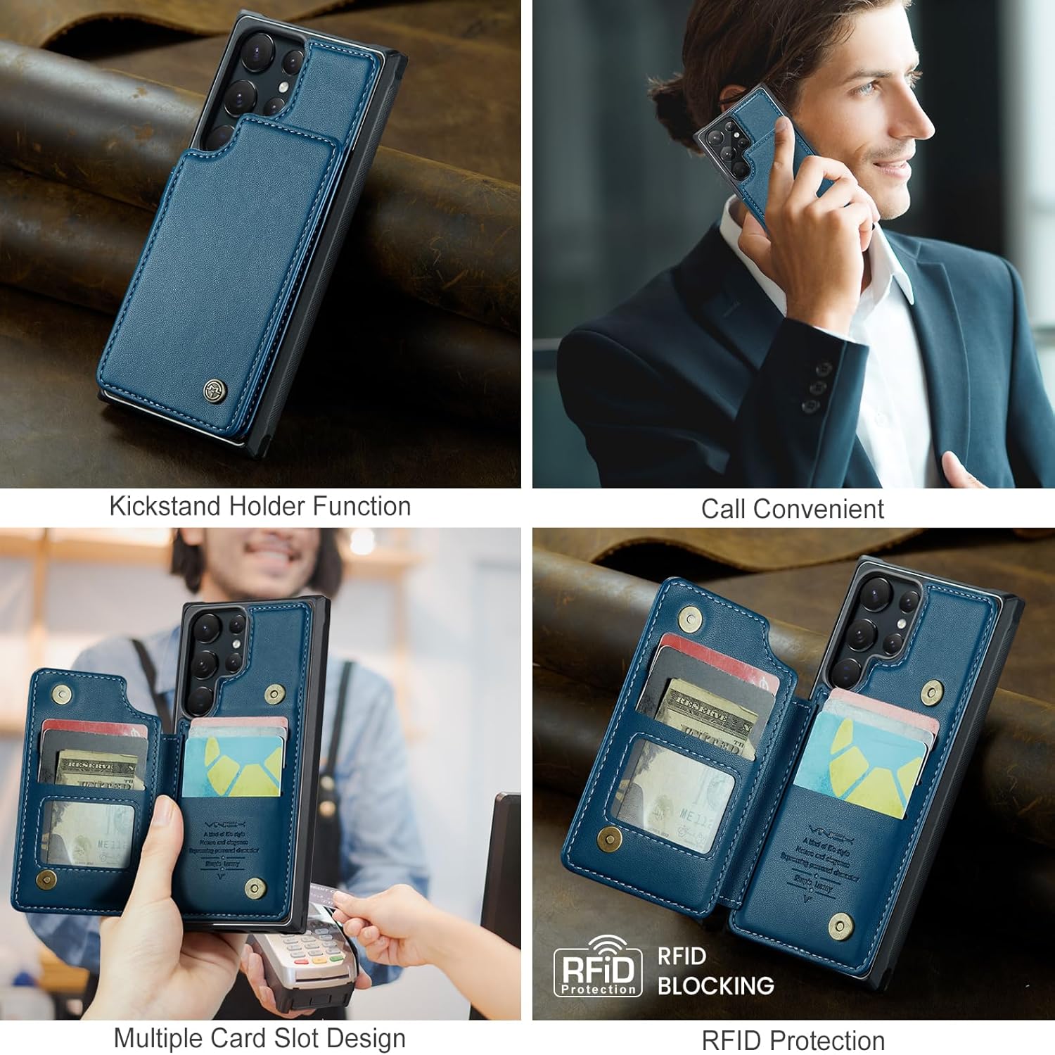 Vinich Funda tipo cartera para Samsung Galaxy S22 Ultra con tarjetero y ranuras de crédito con bloqueo RFID, función atril, a prueba de golpes, para