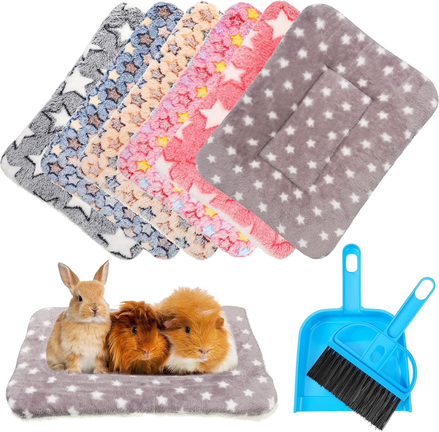 6 piezas de cama de conejillo de indias de felpa para hámster, cama de conejo, almohadillas para dormir con cepillo de limpieza para chinchilla,