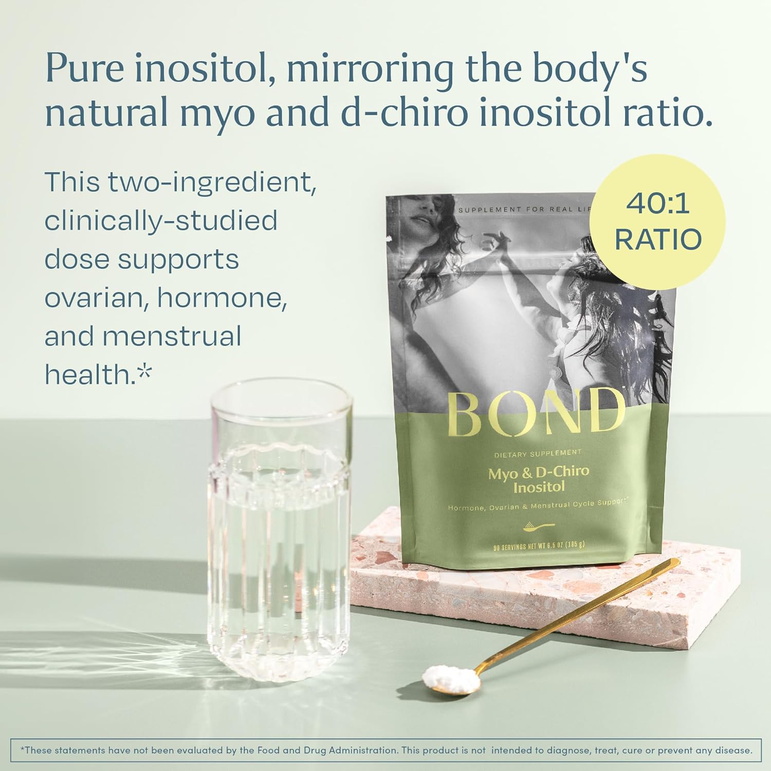 BOND Inositol en polvo mio-inositol puro y D-chiro inositol para el equilibrio hormonal y el apoyo ovárico*, 90 porciones, proporción 401, vegano,