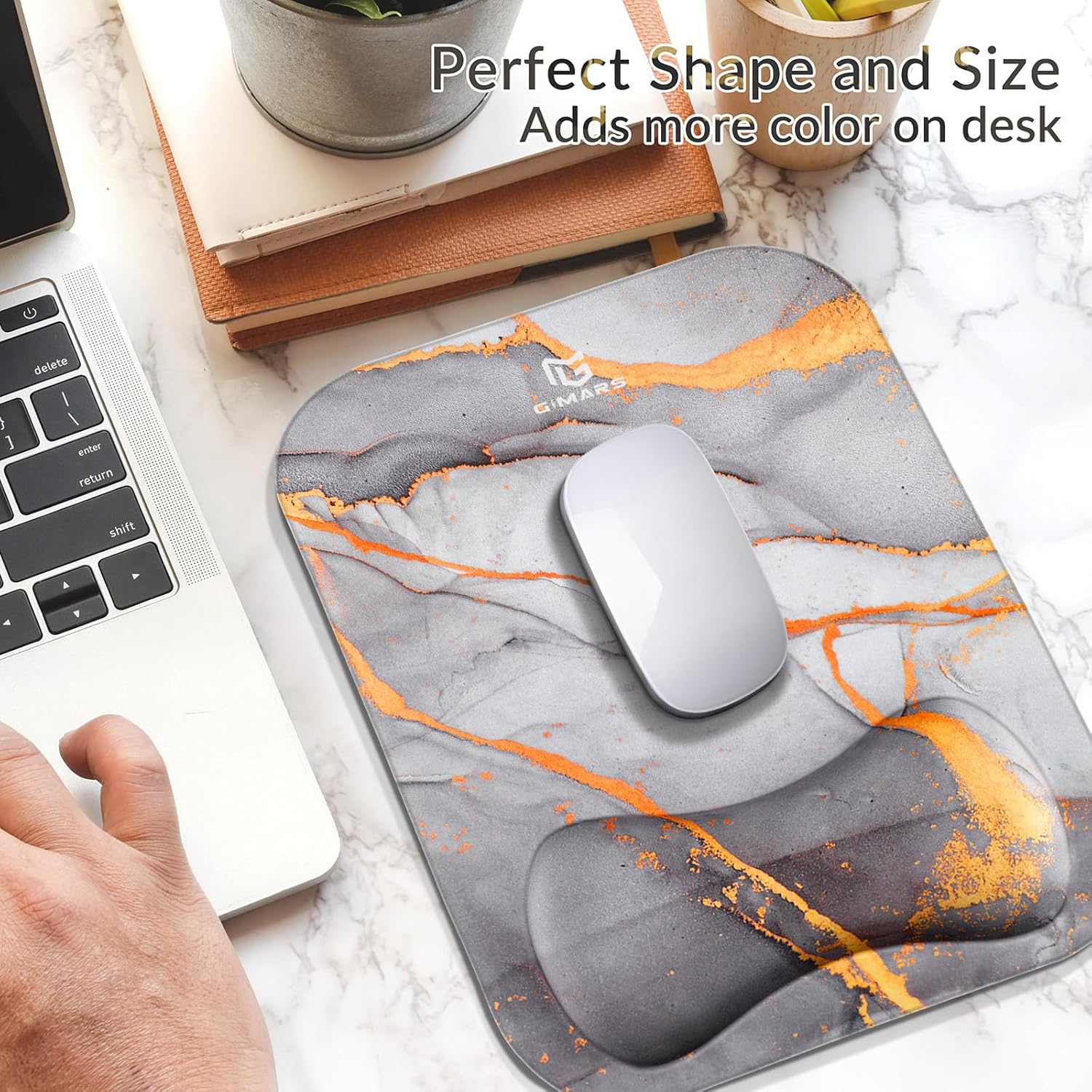 Gimars Alfombrilla de mouse ergonómica de espuma viscoelástica de fibra superfina y grande con reposamuñecas, alfombrilla de mouse con base