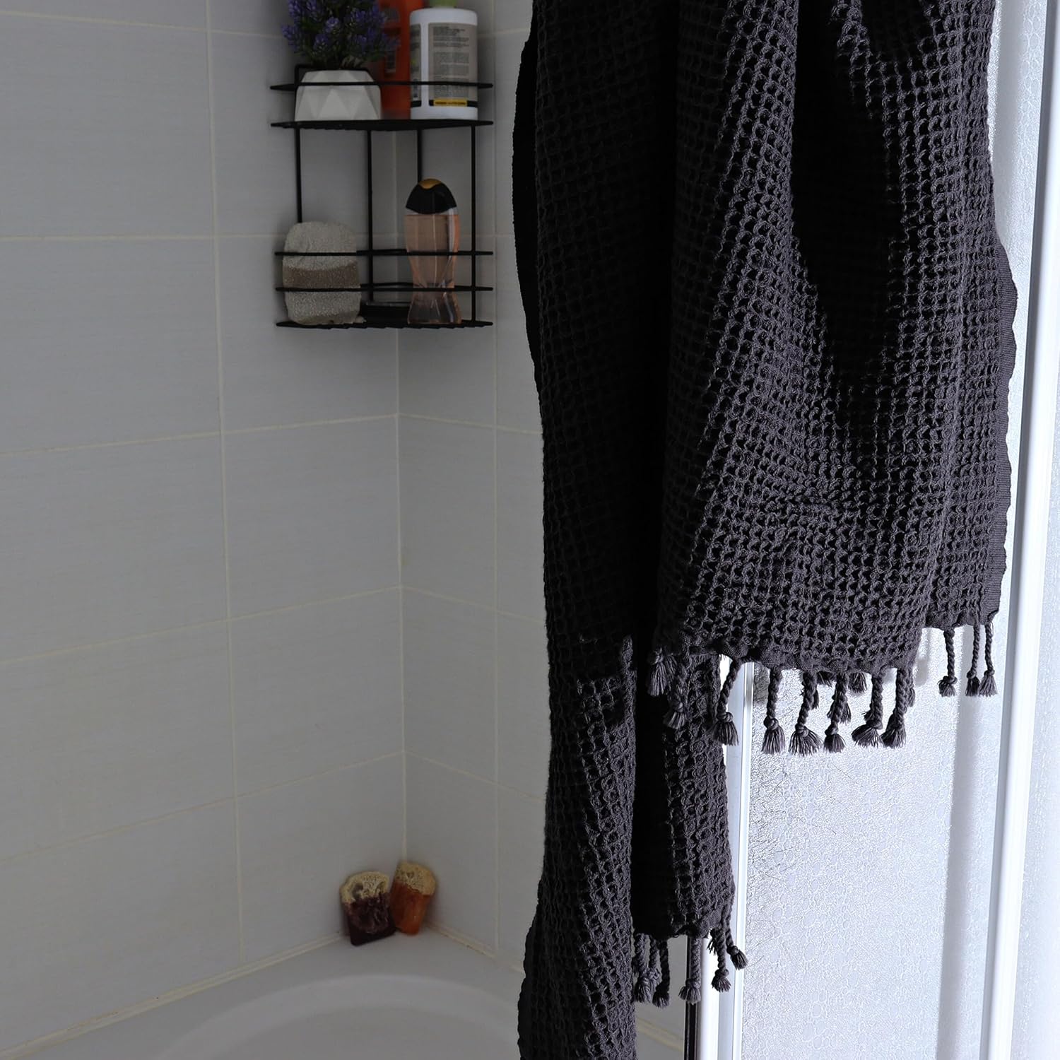 PÜSKÜL – Toallas de baño y playa finas de calidad suave, 67 x 33 pulgadas, paquete de 2 unidades (negro)