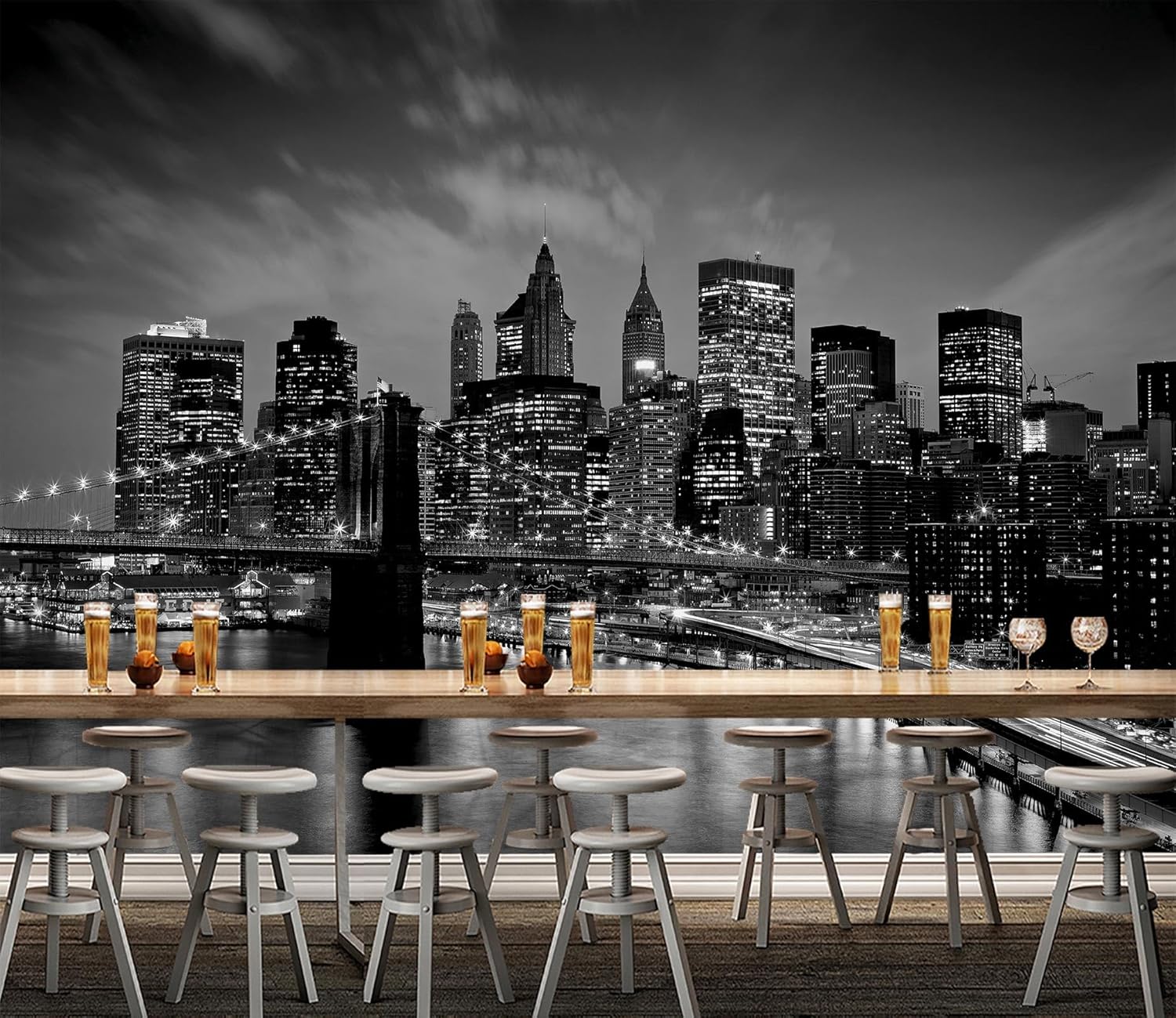 Mural de pared del puente de Brooklyn, papel tapiz fotográfico de paisaje negro de la ciudad de Nueva York para sala de estar y dormitorio (no se