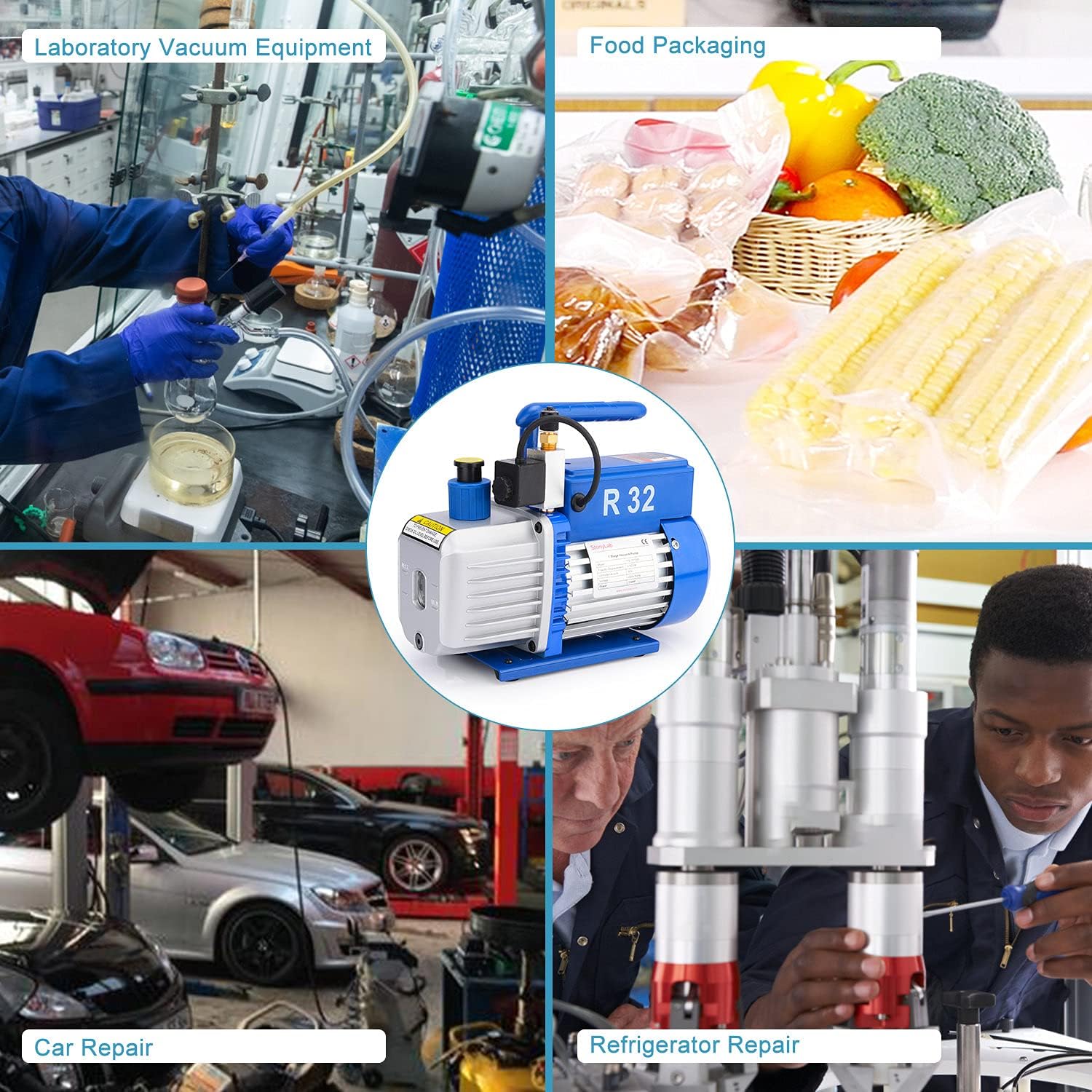 stonylab Bomba de vacío de paletas rotativas, 3.5 CFM 5 Pa  HP Bomba de vacío compacta de una sola etapa con válvula solenoide para herramienta de