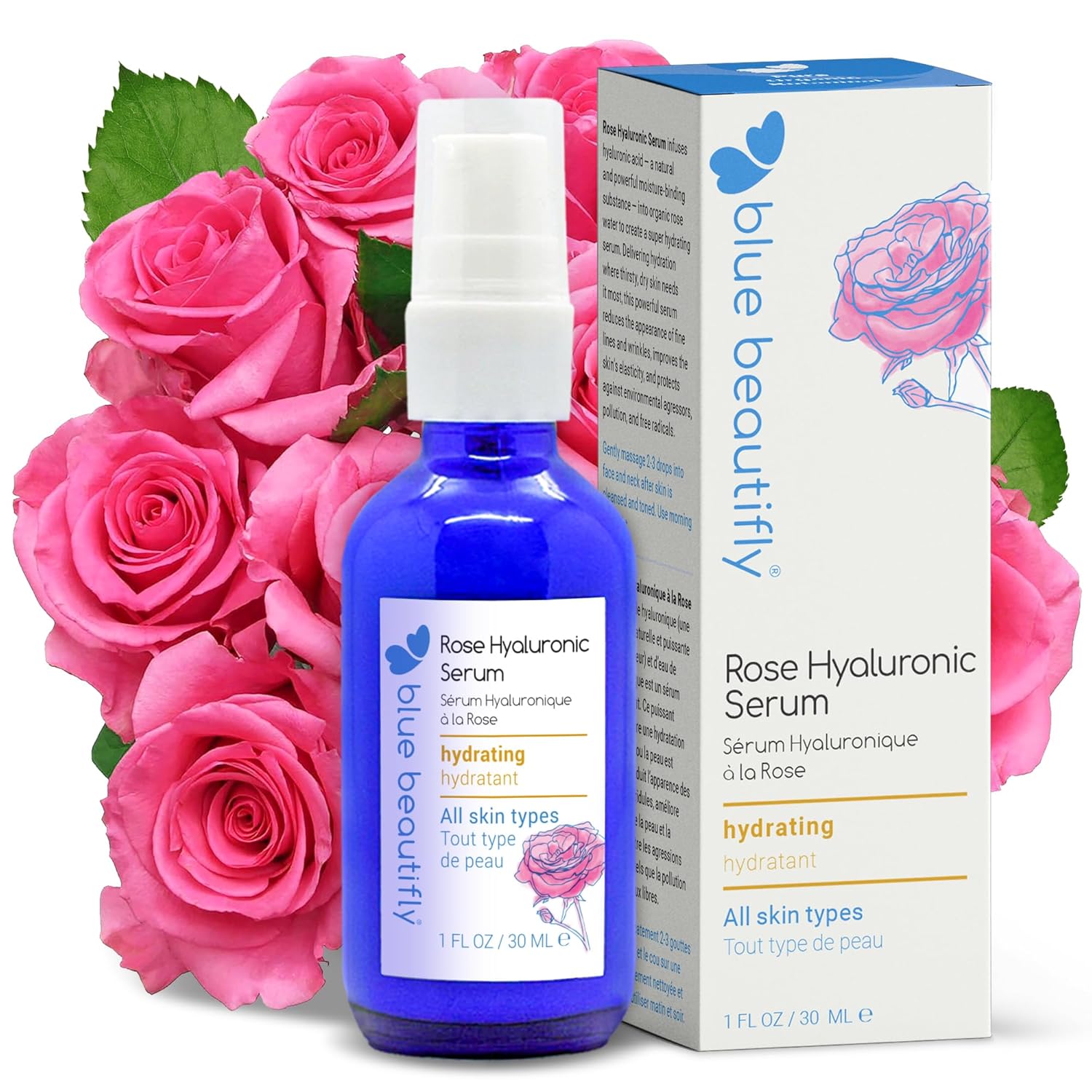Blue Beautifly Suero hialurónico Rose  Ácido hialurónico de peso molecular alto y bajo hidrata las capas exteriores e internas de la piel  Mezclado
