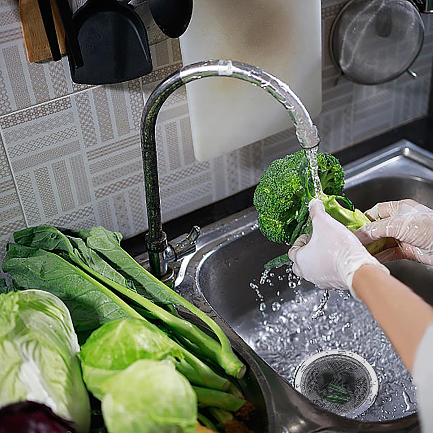6 coladores de malla para fregadero de cocina, coladores de fregadero de acero inoxidable para fregaderos de cocina, borde ancho grande de 4.5