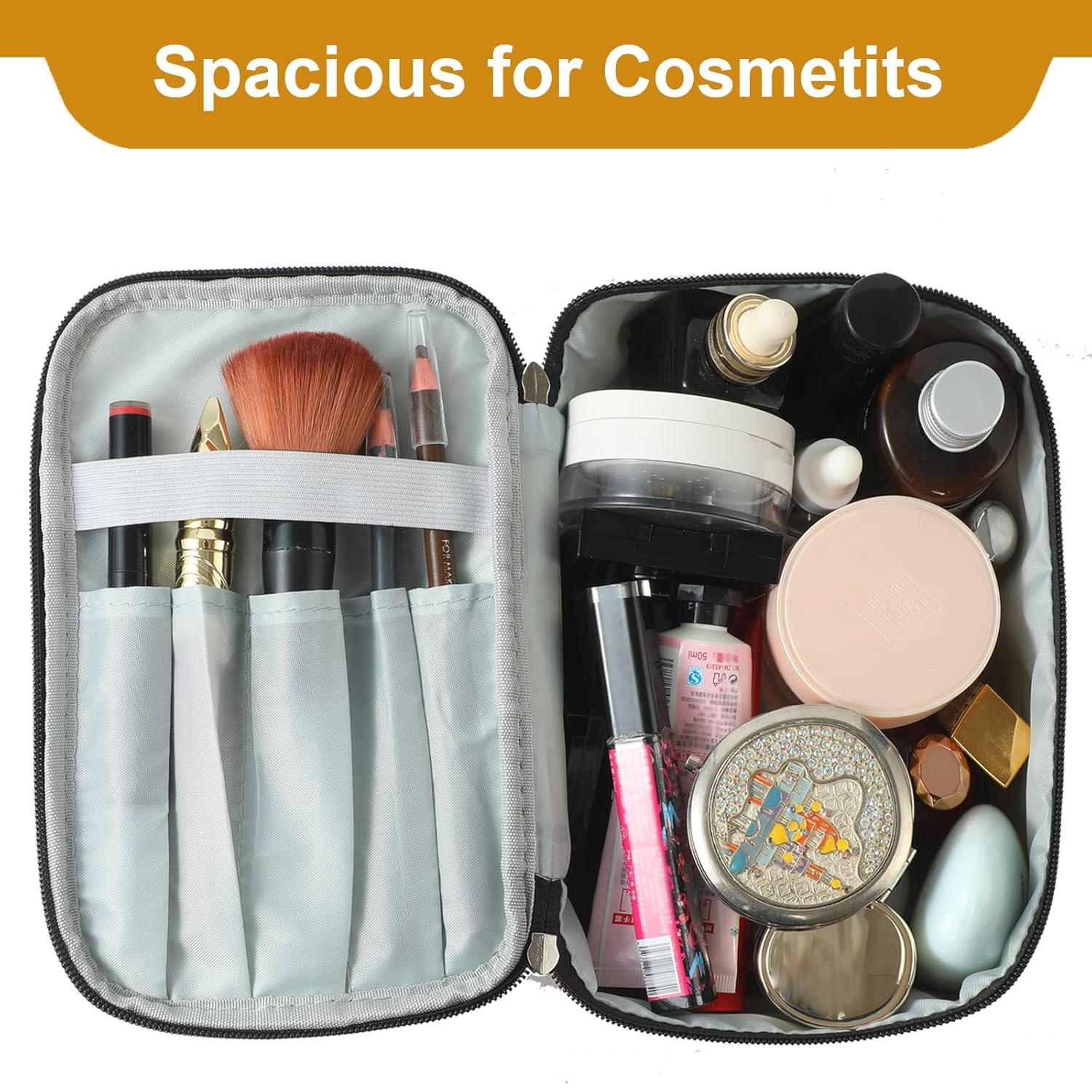 Linda bolsa de maquillaje pequeña para mujeres, bolsa mediana de poliuretano para artículos de aseo, impermeable, organizador (vaca)