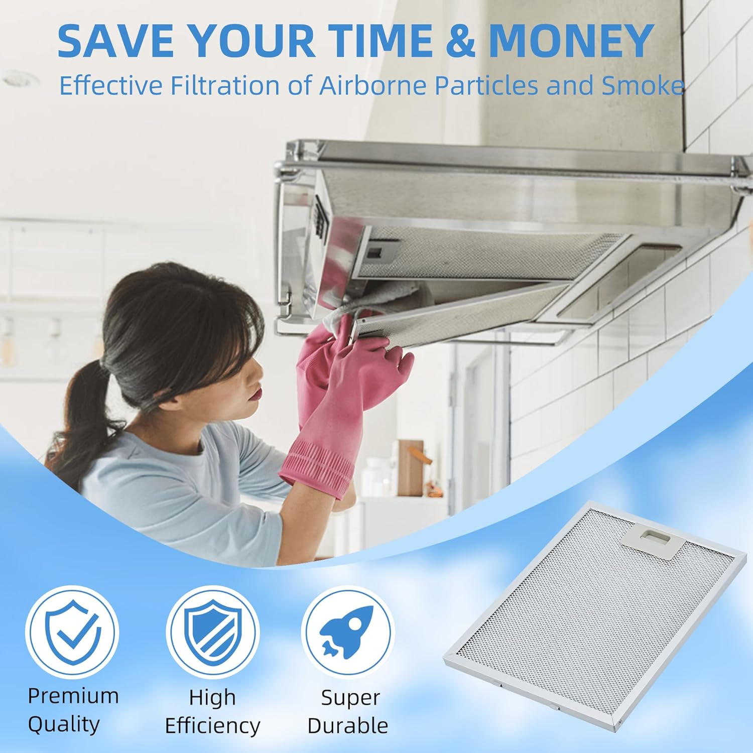2 filtros de aluminio para campana extractora, W10169961A, de 10.5 x 12 pulgadas, compatible con Whirl.pool Ik.ea Kitchen.Aid Jenn. Campana