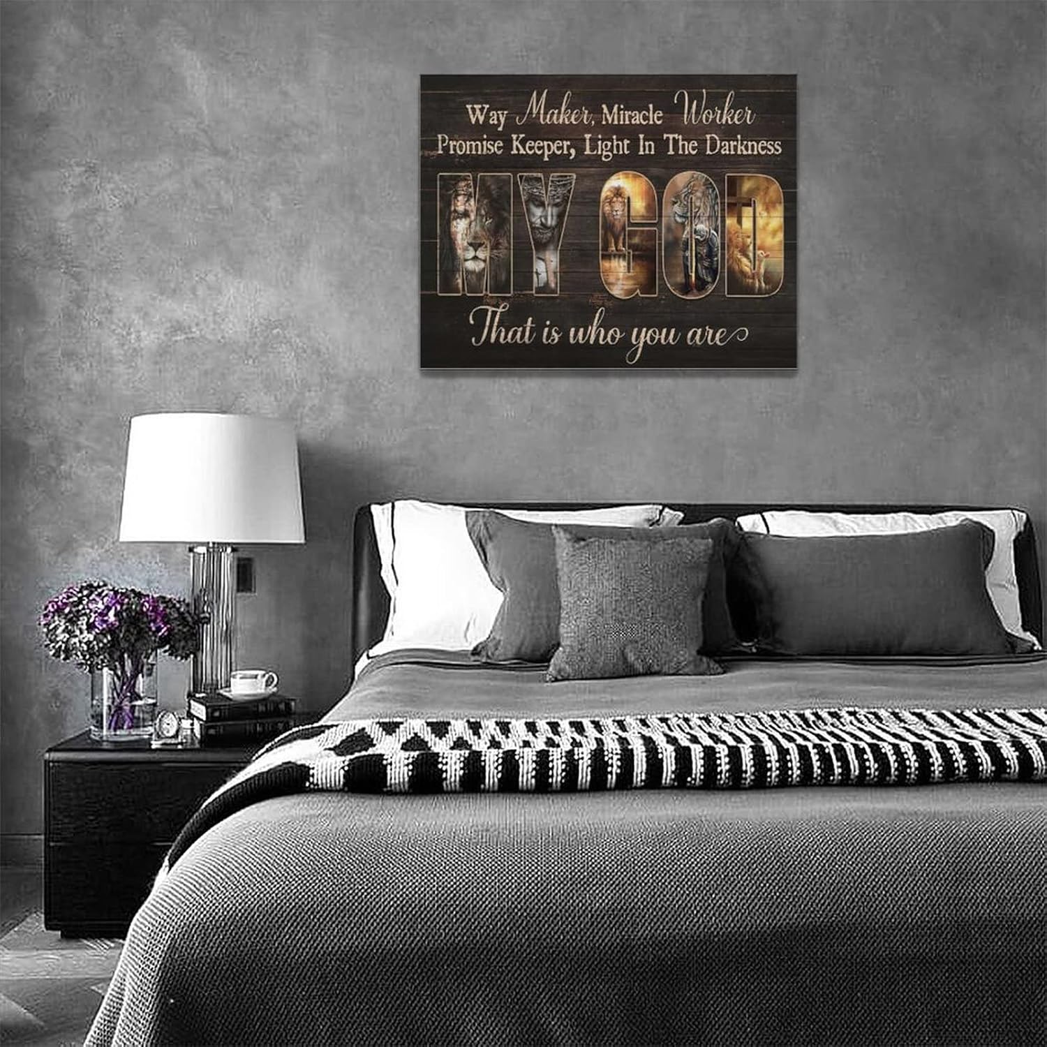 Arte de pared de Jesús Jesús religioso Jesús, decoración de pared, cruz de león y cordero, lienzo impreso con citas cristianas, decoración de pared