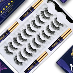Menaka Pestañas magnéticas, 10 pares de pestañas magnéticas reutilizables de aspecto natural con aplicador, 4 tubos de delineador magnético con Menaka Pestañas magnéticas, 10 pares de pestañas magnéticas reutilizables de aspecto natural con aplicador, 4 tubos de delineador magnético con