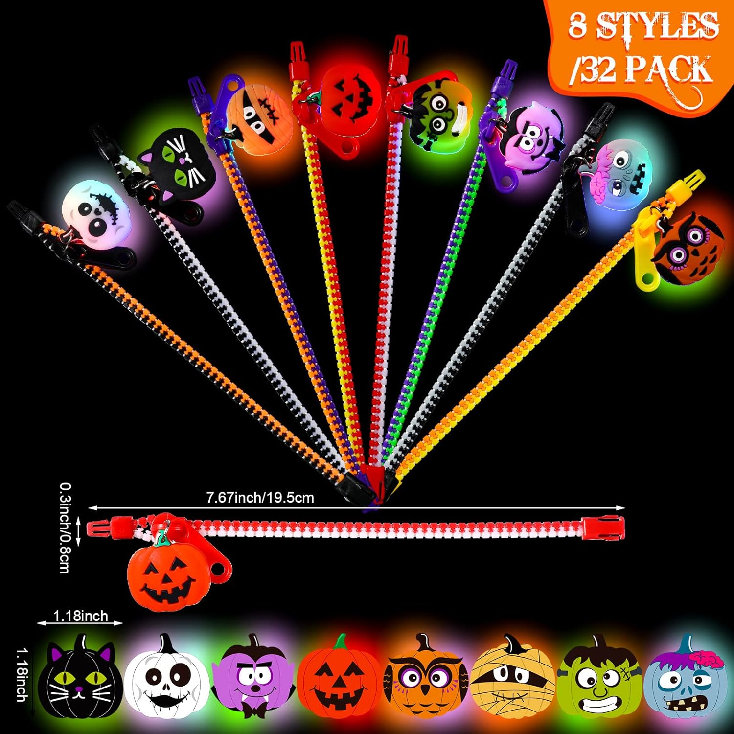 Capoda Juego de pulseras de Halloween para fiestas de Halloween, pulseras de truco o trato para niños y niñas, rellenos de bolsas de golosinas de