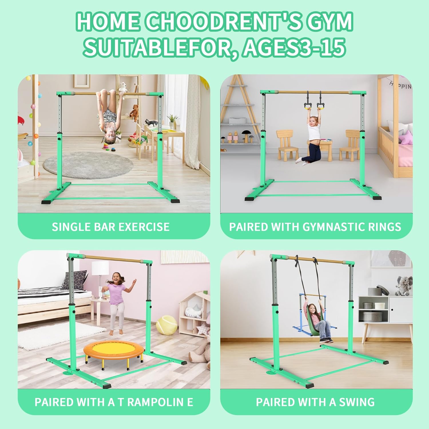 YIintruan Kip Bar de gimnasia, barra horizontal para niños y niñas, altura ajustable de 3 a 5 pies, equipo de gimnasio en casa, ideal para