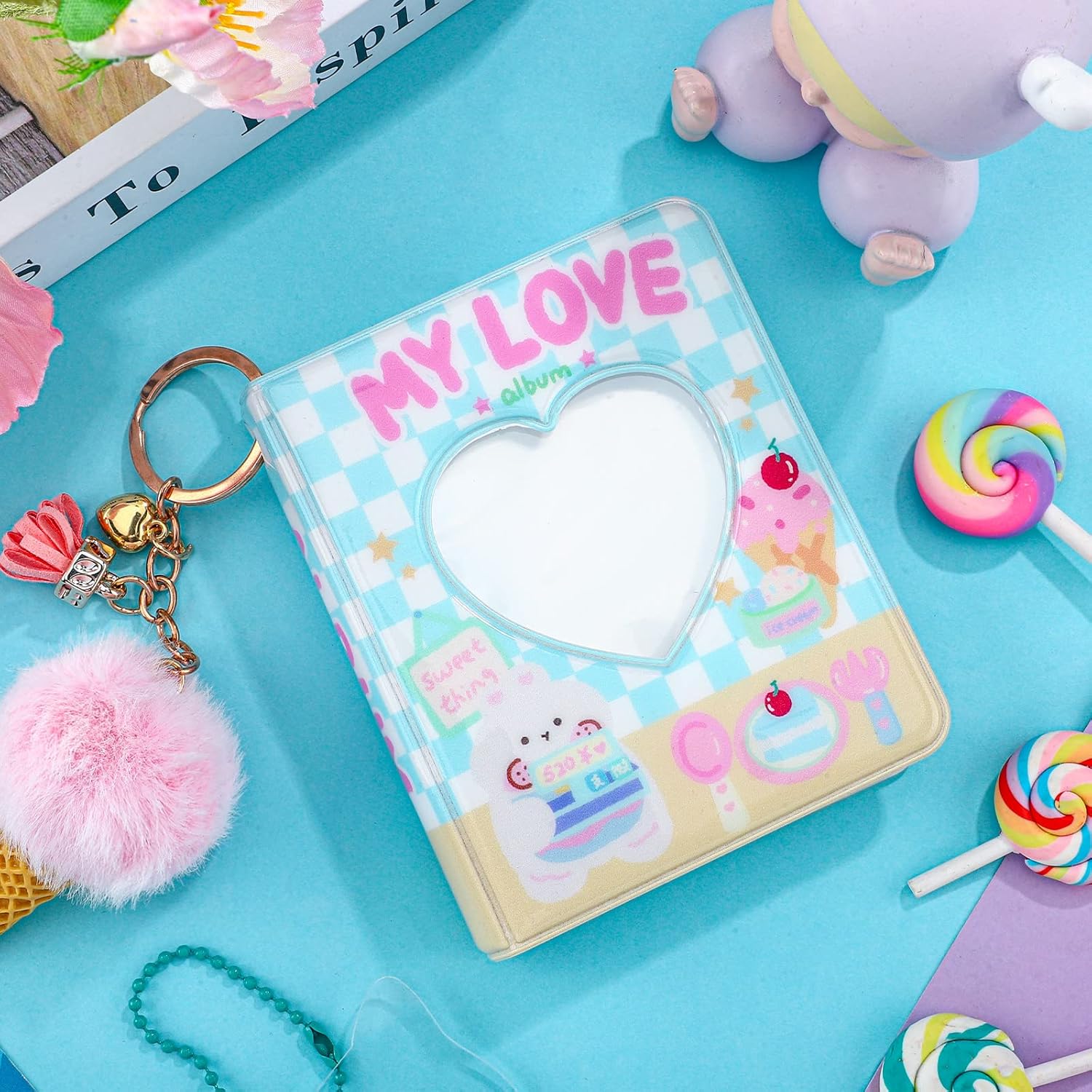 Juego de 3 mini álbumes de fotos de 3 pulgadas, carpeta Kpop para tarjetas fotográficas Kpop, álbum Kpop con colgante y llavero para coleccionar