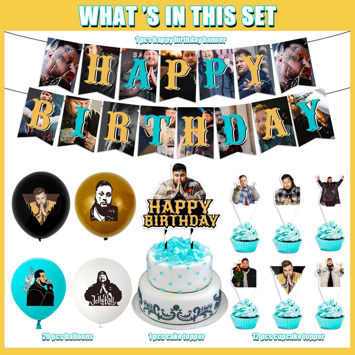 Jelly Great Roll Singer – Decoración de fiesta de cumpleaños, suministros de fiesta temática musical con pancarta, adornos para pasteles y globos de