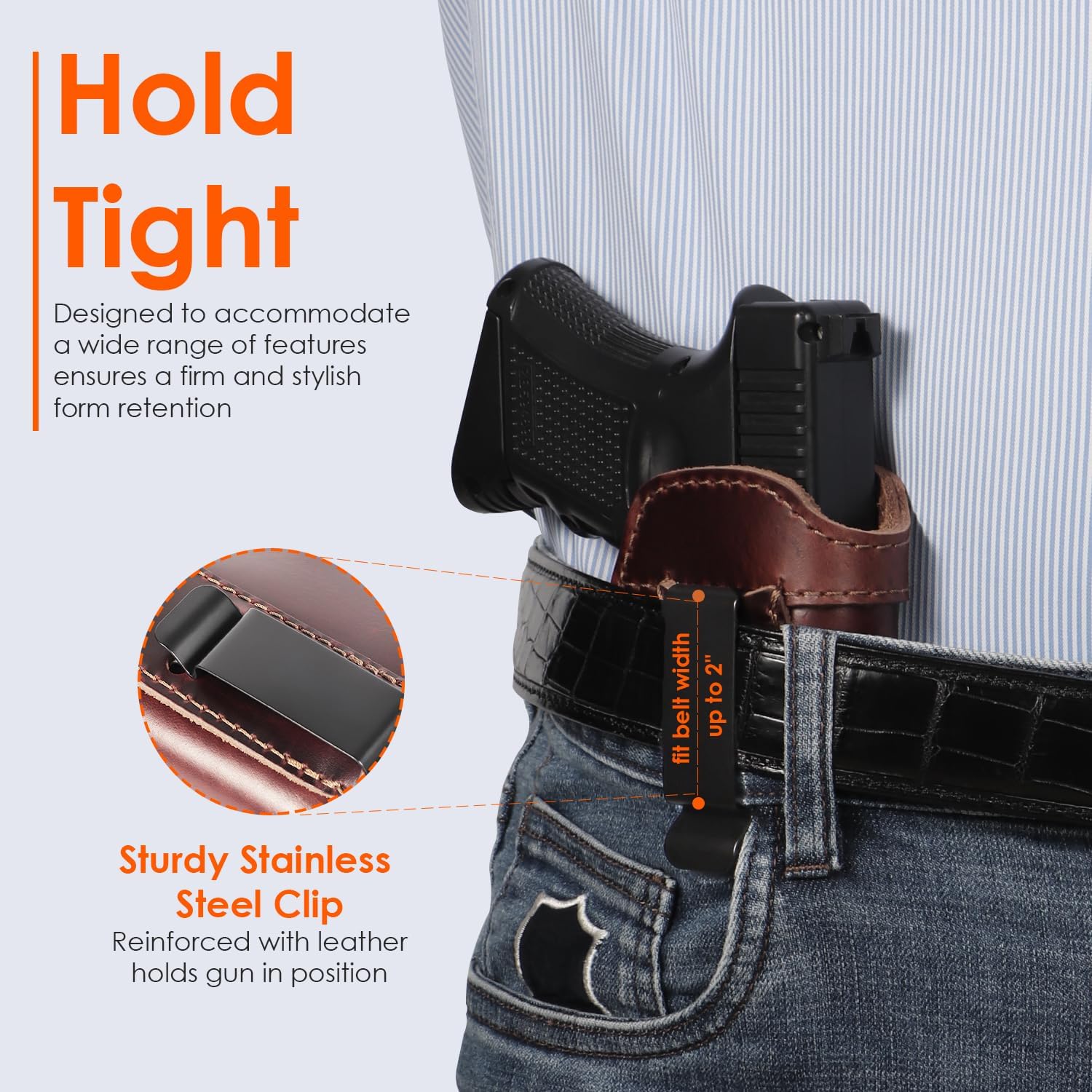 IWB – Funda de piel auténtica para Glock 194243X, Sig P365P320P220, Ruger LCPLC9SSecurity 9Max 9, Taurus G2G2CG3CGX4, Springfield HellcatXD y