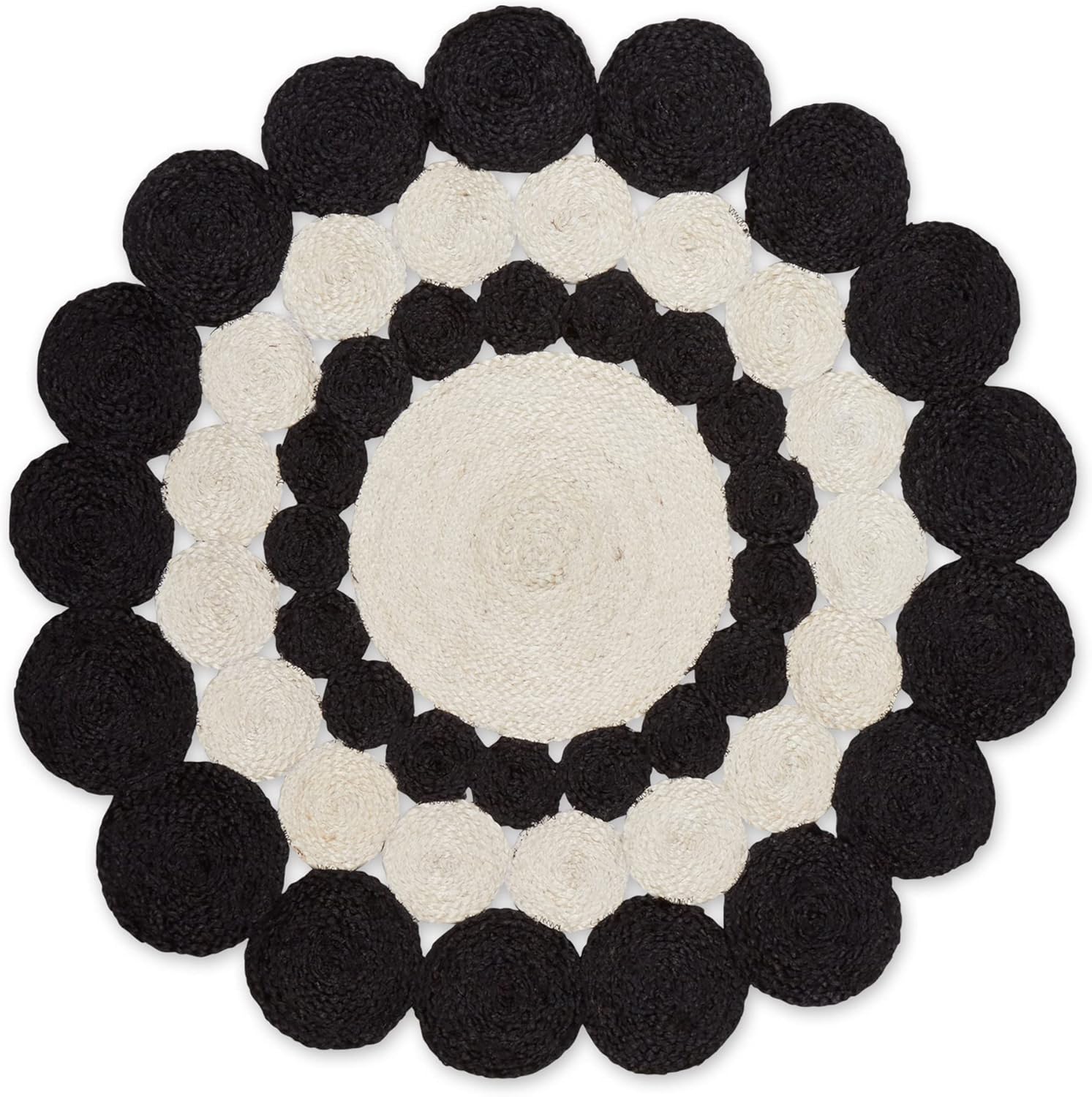 DII Woven Rug Collection – Alfombra trenzada de yute, 3 pies, redonda, color negro y blanco