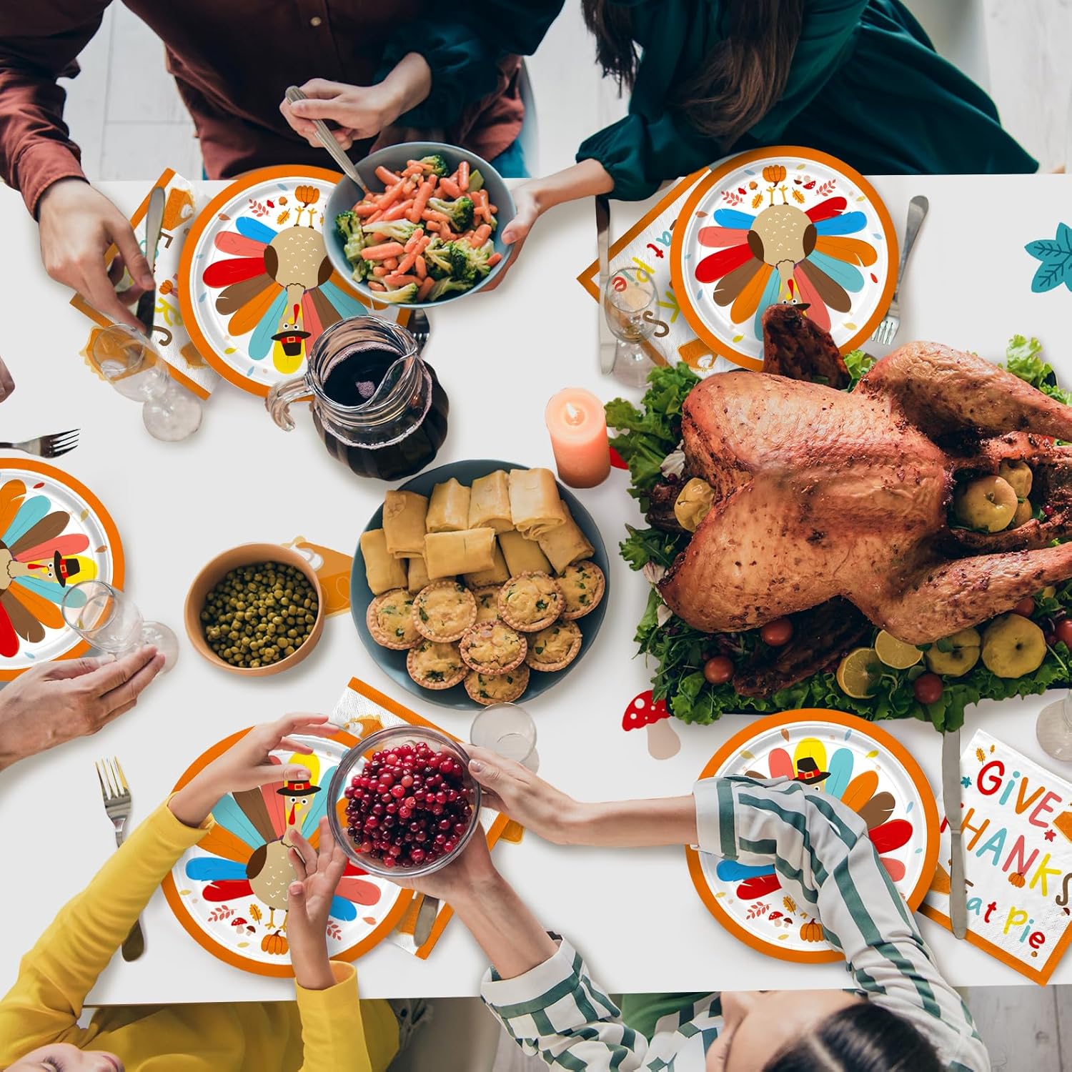 Kit de suministros para fiesta de Acción de Gracias de pavo, incluye vajilla desechable con temática otoñal platos de cena y postre, servilletas,