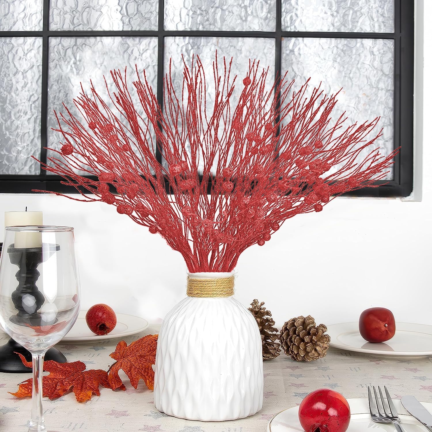 16 piezas de púas y aerosoles para árbol de Navidad, púas rojas de Navidad para árbol, decoración de árbol rojo, adornos de liquidación, flores,