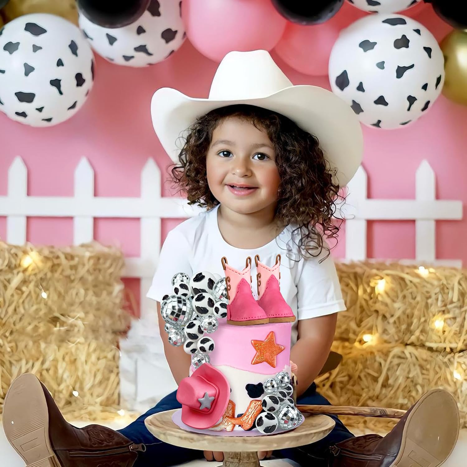25 piezas de decoraciones para tartas de vaquera, sombrero de vaquera y botas, decoración de pastel de bola de discoteca, decoración de pastel de