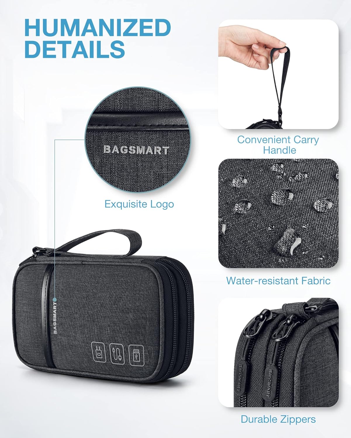 BAGSMART Organizador de cables de viaje, organizador de cables de viaje, organizador electrónico, funda de viaje, artículos esenciales de viaje para