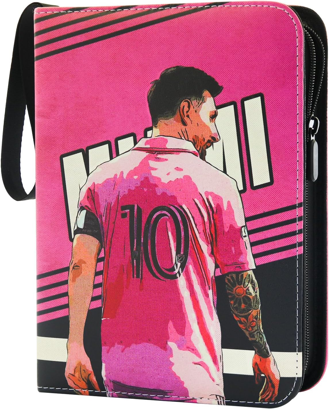 Carpeta de tarjetas de fútbol con 50 fundas extraíbles para 400 tarjetas, 4 bolsillos con cremallera y asa de transporte, carpeta de álbum de