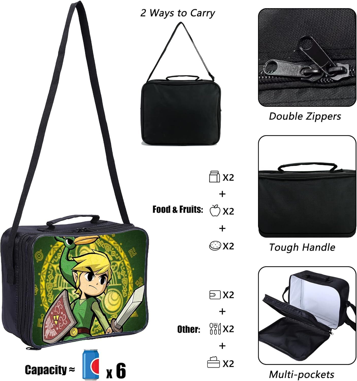 Qushy Fiambrera para adultos, bolsa de almuerzo unisex para adultos