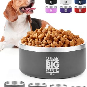 Tuff Pupper Tazón aislado resistente para perros, plato de comida de acero inoxidable de doble pared, antideslizante, a prueba de derrames, apto Tuff Pupper Tazón aislado resistente para perros, plato de comida de acero inoxidable de doble pared, antideslizante, a prueba de derrames, apto