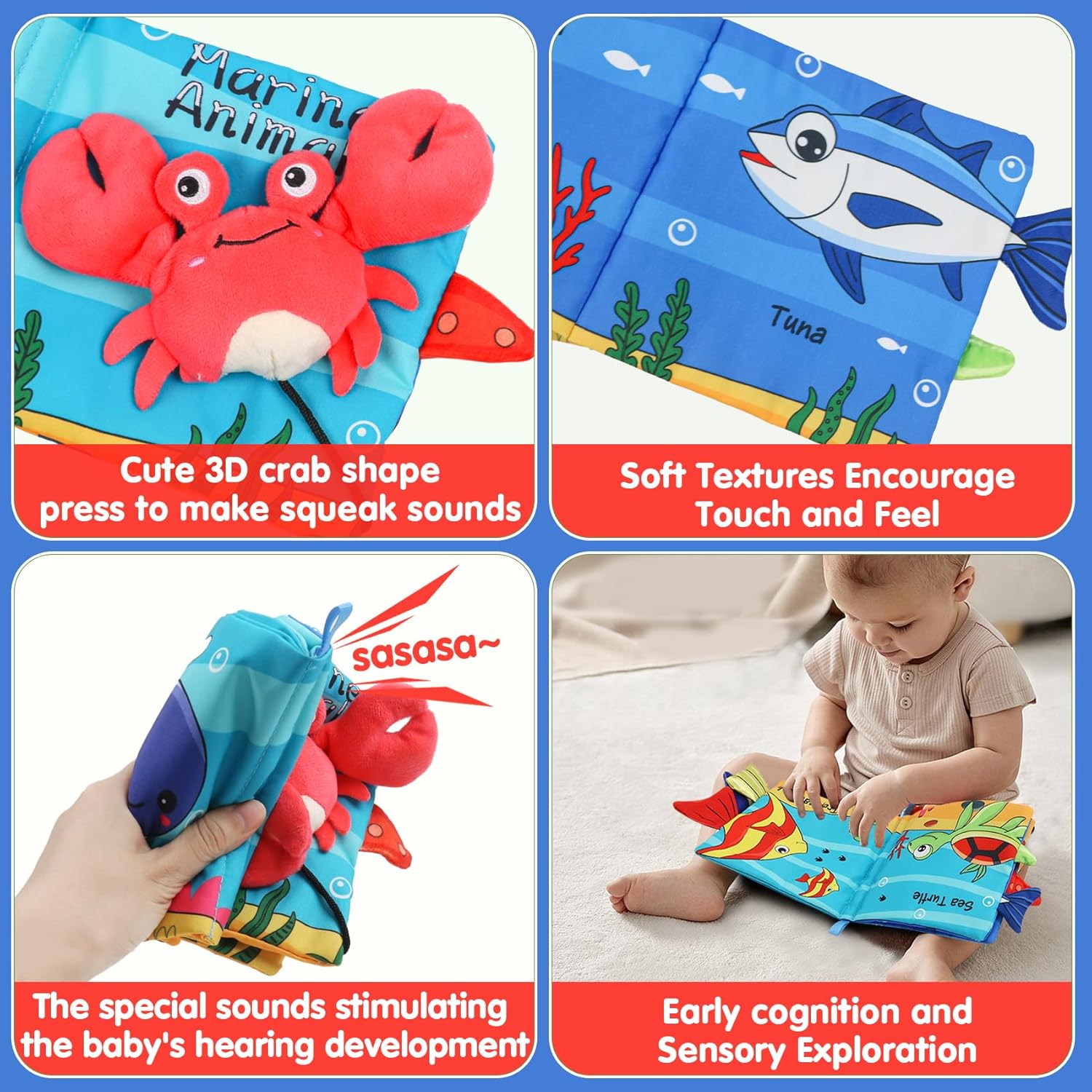 Soft Baby Books – Juguete de bebé de alto contraste, libro de tela arrugada para tacto y tacto, juguete infantil con telas no tóxicas, baby shower,