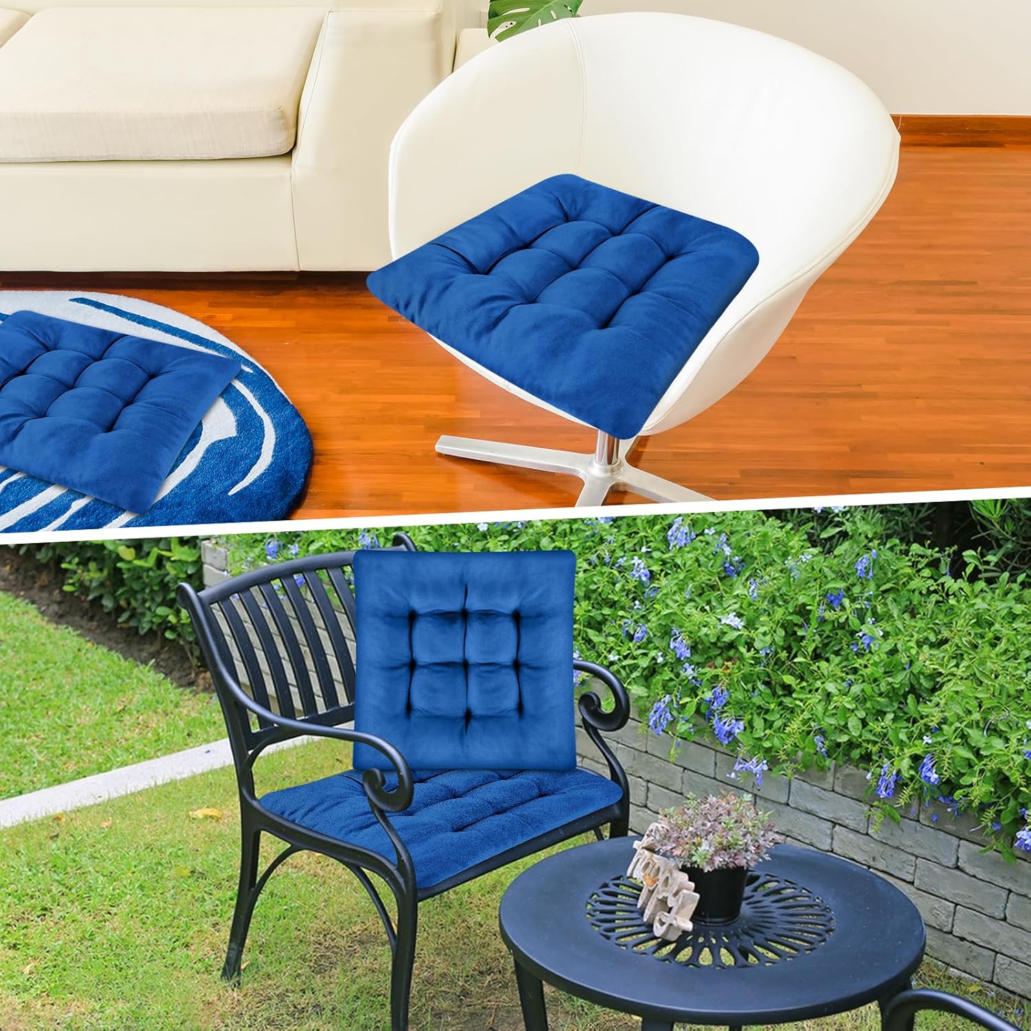 PLULON Paquete de 4 cojines para sillas de comedor, suaves y cuadradas, para interiores, cojines de asiento con lazos para cocina, oficina, aula,