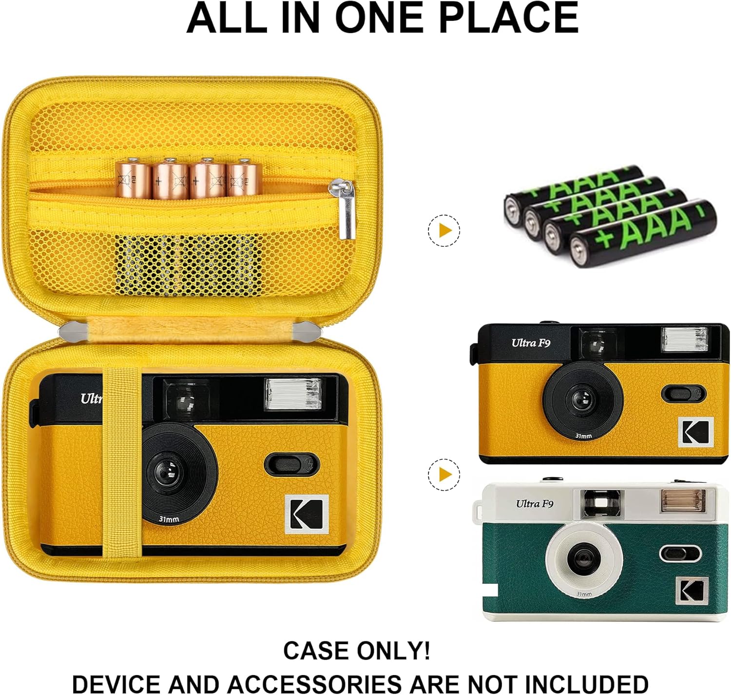 Estuche rígido de viaje para cámara Kodak F91 ShotIlfordCorex reutilizable Ultra de 1.378 in, funda protectora de transporte con bolsillo de malla