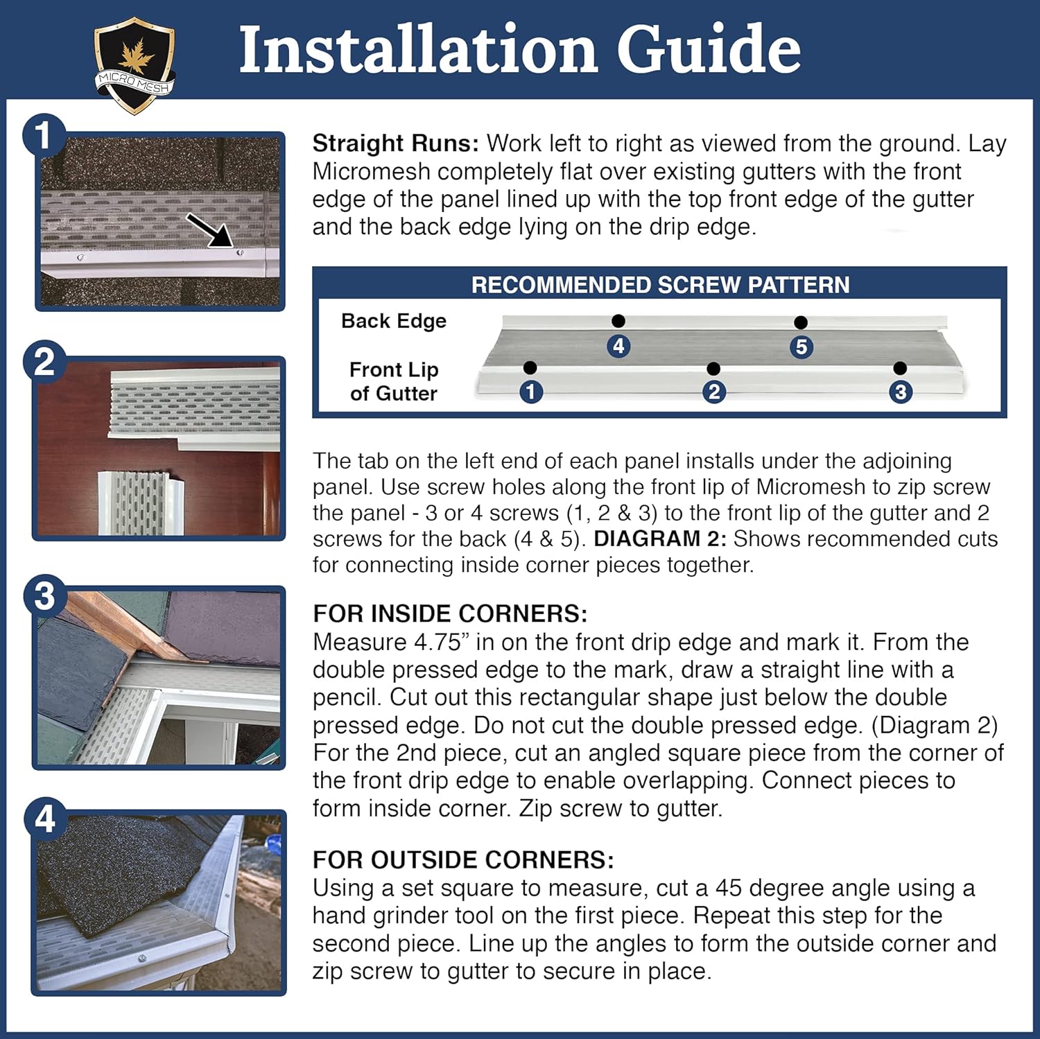 Micromesh 5 pulgadas Gutter Guards Leaf Protection, 100 pies de arcilla, malla de acero inoxidable, cubiertas de canalón de aluminio, protector de