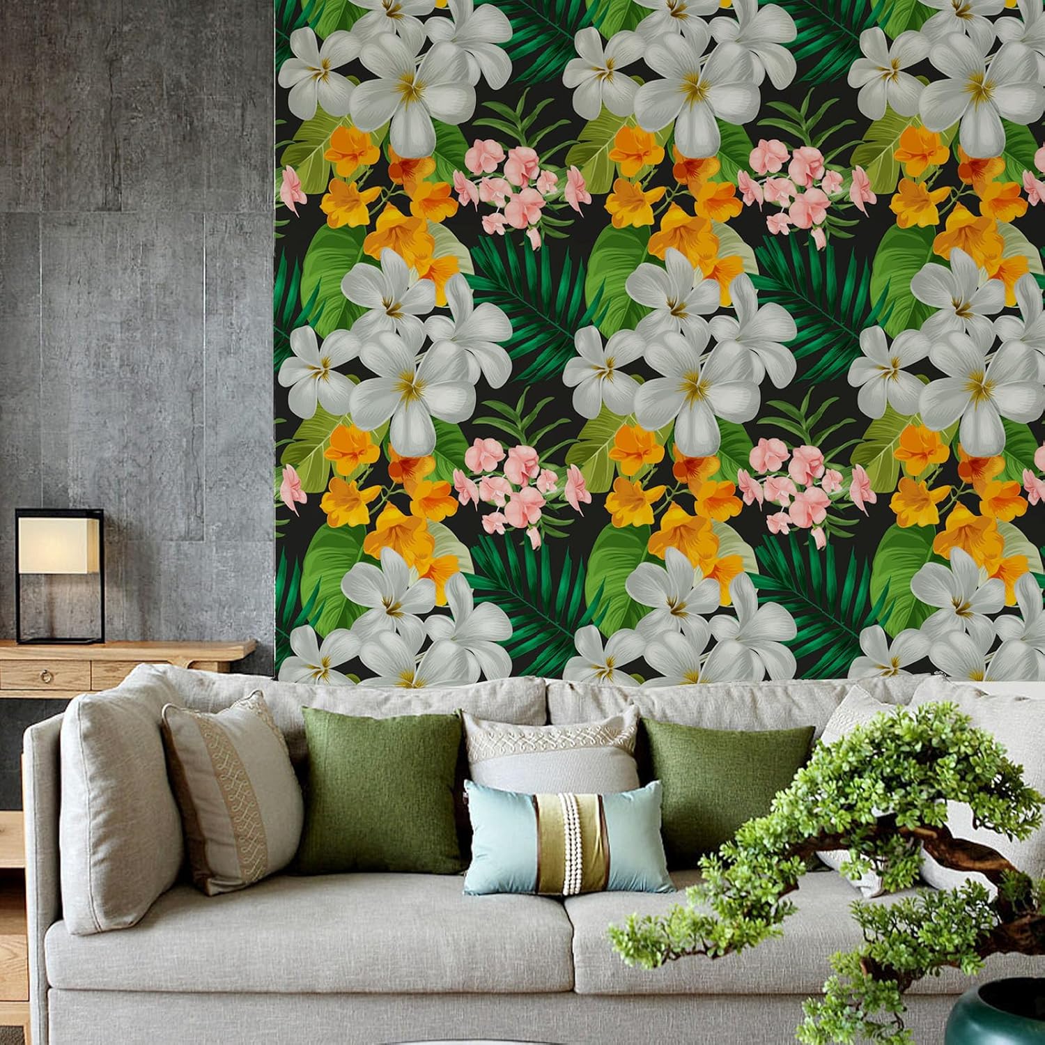 SinFung Home Papel tapiz floral para despegar y pegar de 17.7 x 118 pulgadas, papel tapiz floral de hojas tropicales, autoadhesivo, extraíble, papel
