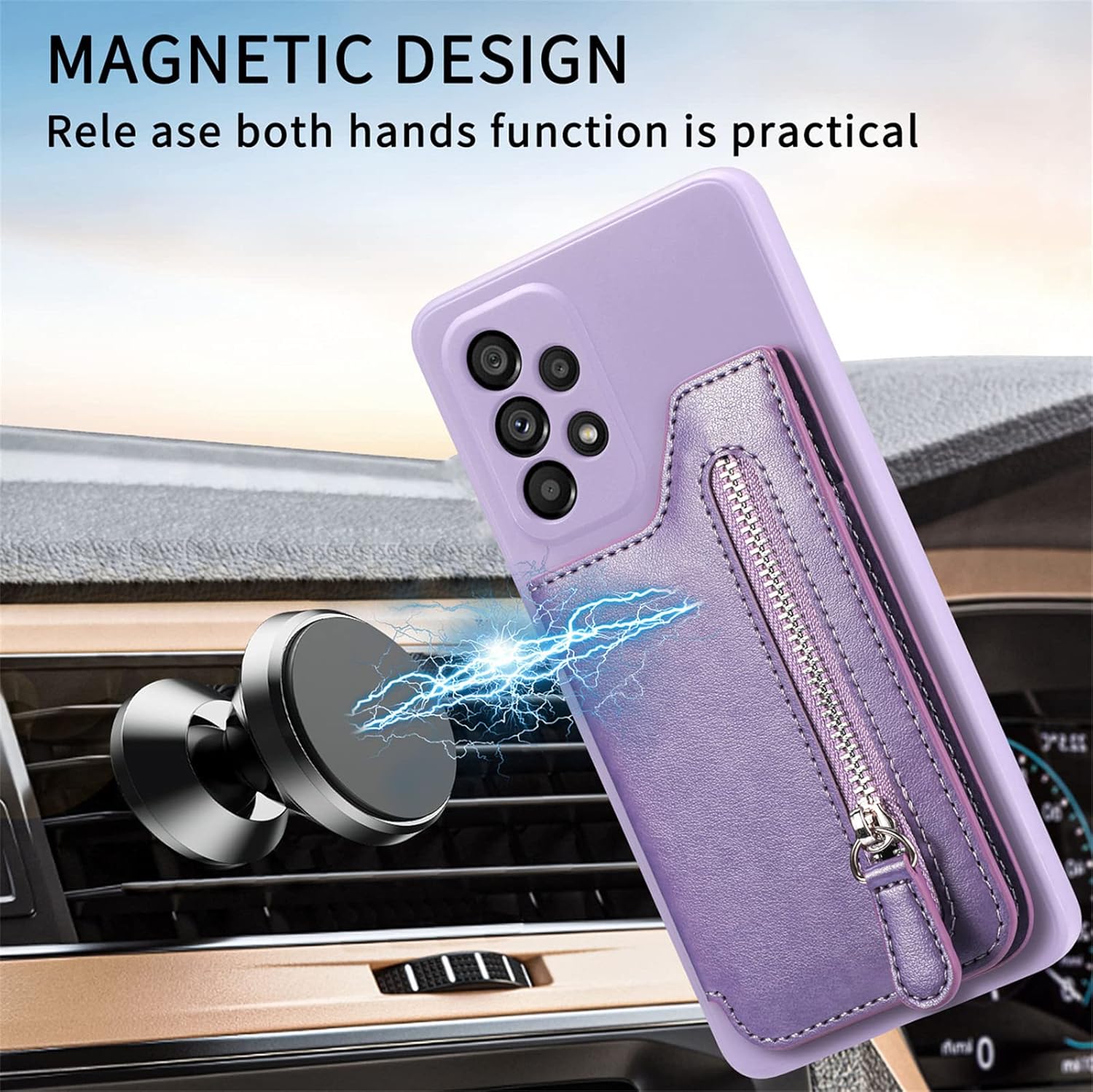 Tncavo Funda tipo cartera para Samsung Galaxy A23 5G4G, piel sintética, con cierre de cremallera, tarjetero RFID, funda para teléfono para Samsung